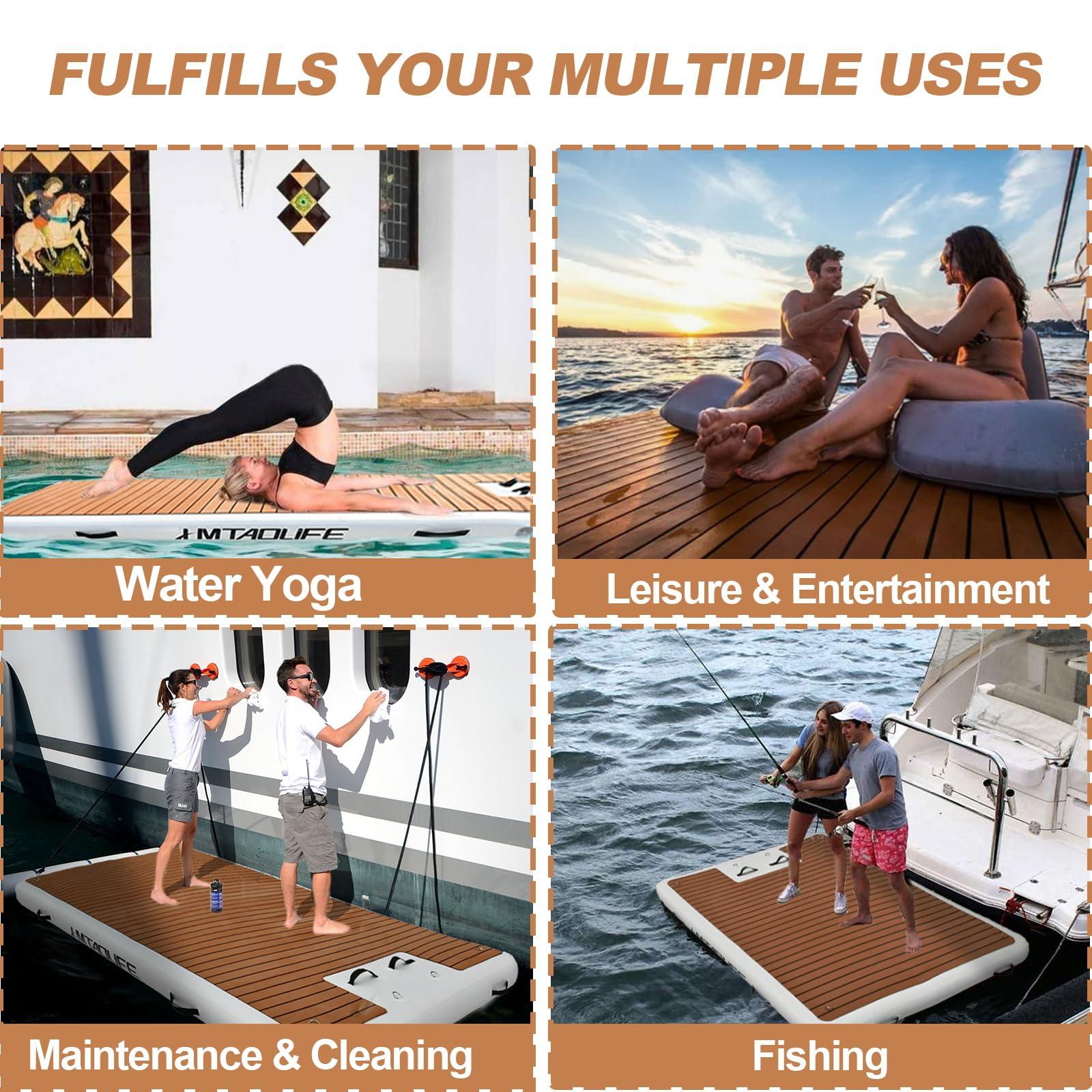Hmtaolife Hmtaolife Inflatable Floating Dock with Wood Grain EVA, Non-Slip Water Floating Dock Swim Platform with Detachable Ladder Swim Deck Raft Water Platform for Lake Pool Ocean