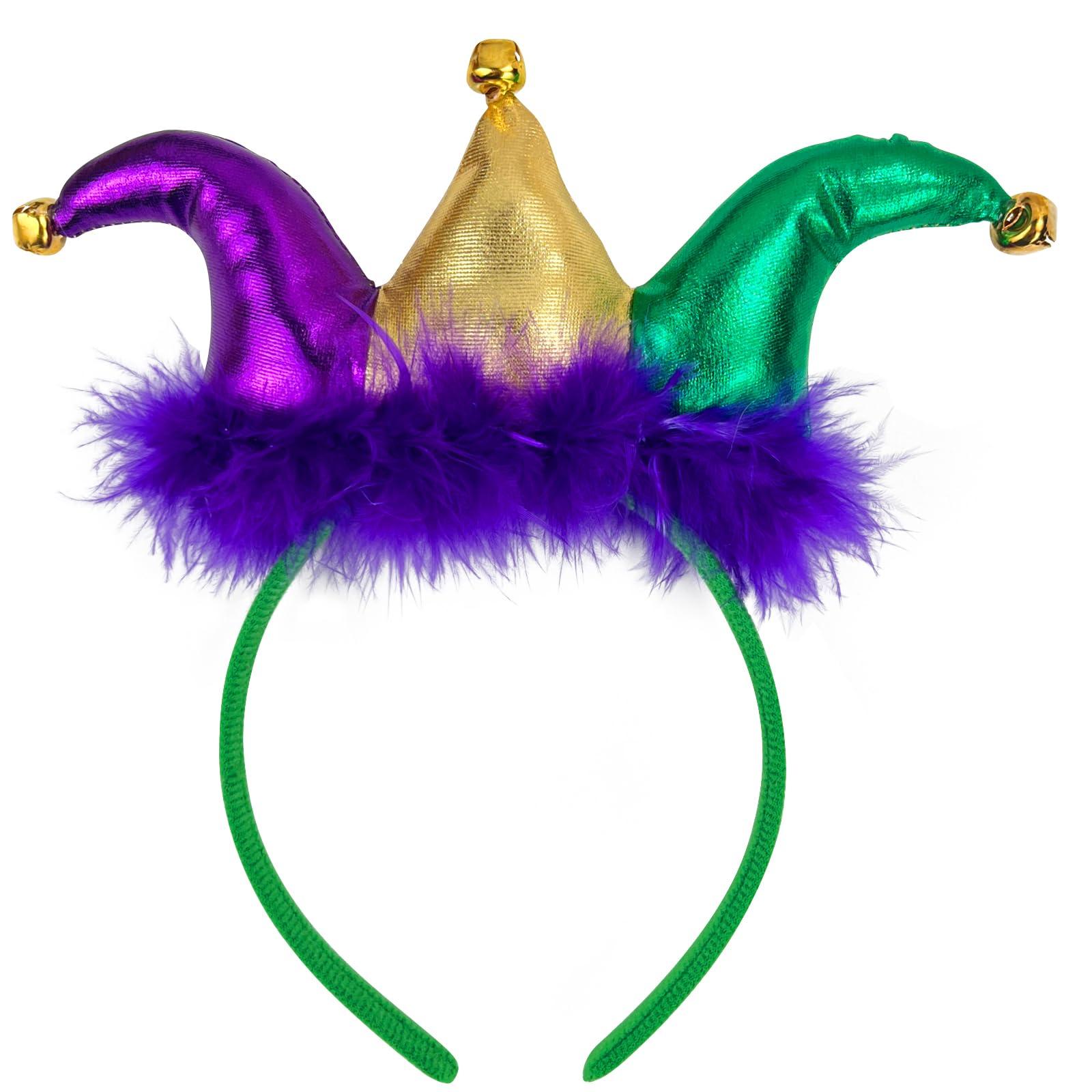 SIROGOGO SIROGOGO Mardi Gras Jester headband Court Clown headwear Funny Hat for Masquerade Cosplay Accessory Multicolor