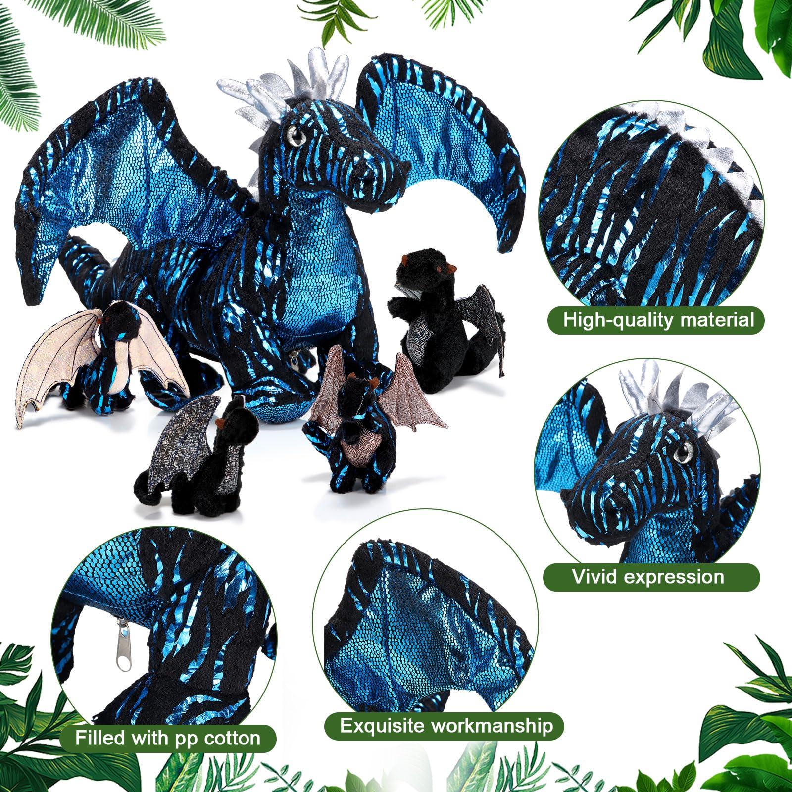 Deekin Deekin 7 Pcs Dragon Toy Set 16 Inch Large Dragon Stuffed Animal with 4 Cute Baby Plush Dragons and 2 Eggs in Mommy Dragon\'s Belly Gifts for Christmas Boys Girls Birthday(Cool Style)