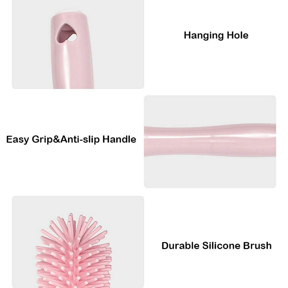 Magik Magik 3PCS Set Silicone Feeding Baby Bottle Nipple Straw Cleaning Brush 360 Degree (Pink)