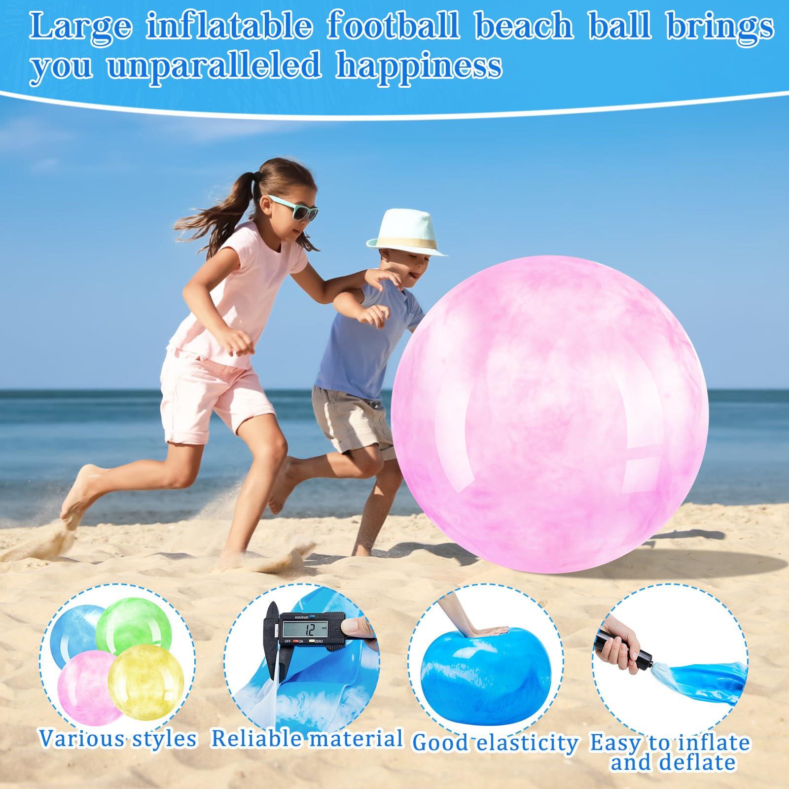 Meooeck Meooeck 4 Pcs Inflatable Marbleized Big Bouncy Balls Large Rubber Ball Giant Inflatable Ball Inflatable Kickball Giant Beach Balls for Kids and Adult (Sweet Color, 27 Inch)