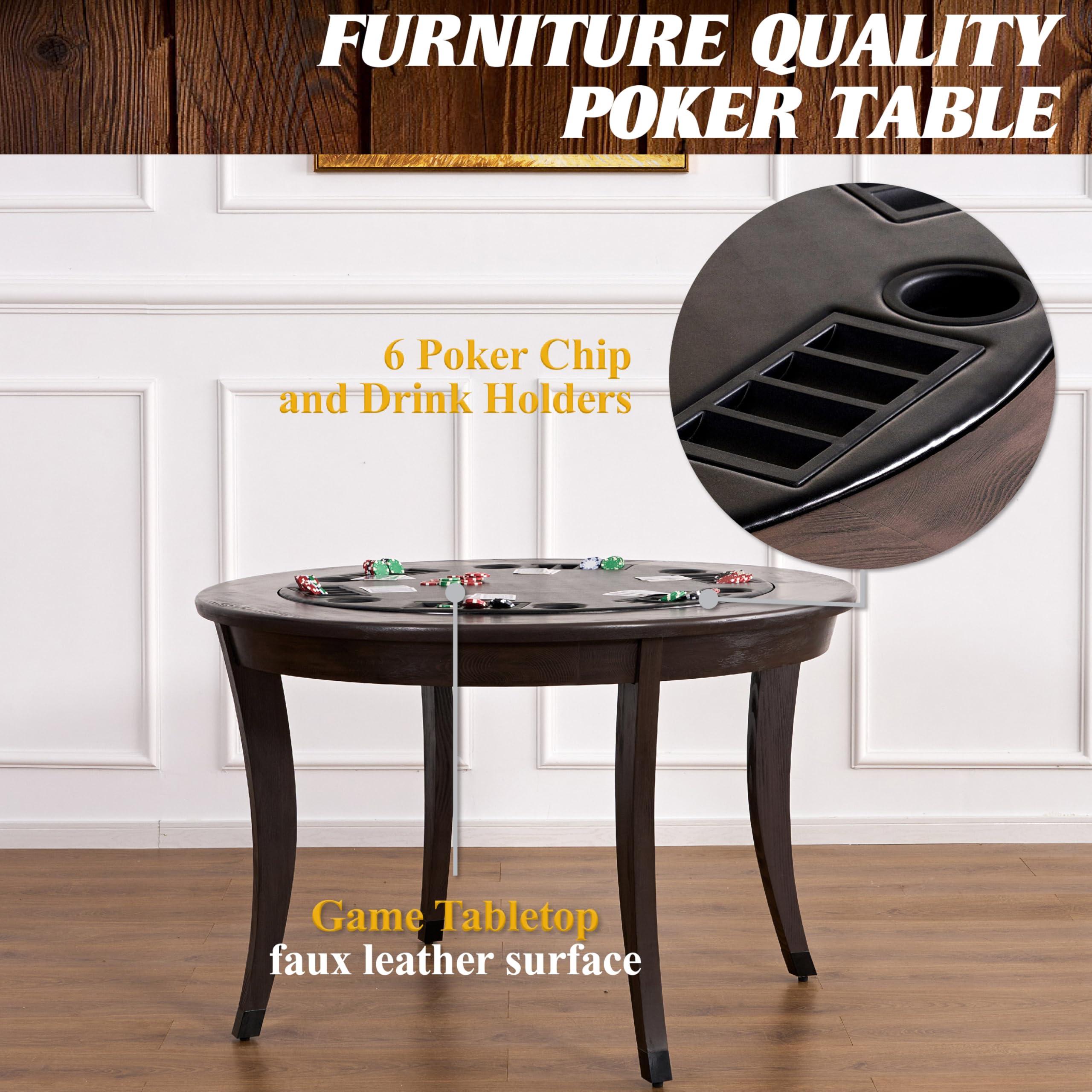 Barrington Billiards Barrington 48-in Onyx Poker Table 2-in-1 Flip-Top Dining Table with Chip and Drink Holders for 6 Players Perfect for Game Rooms