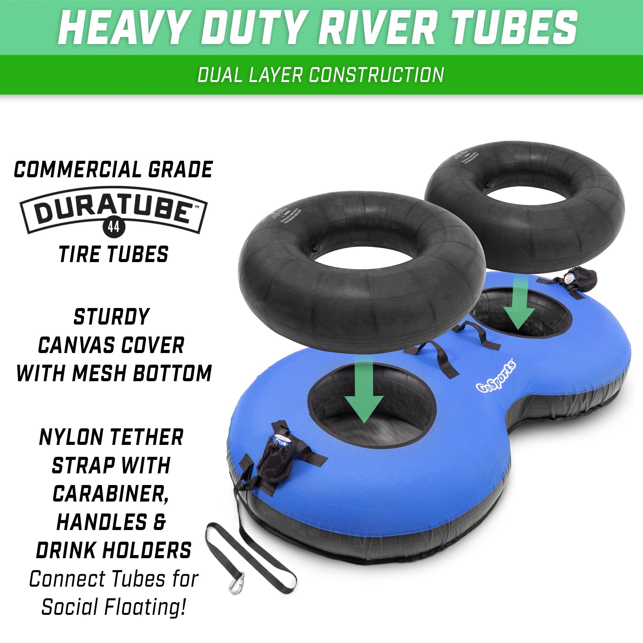 GoSports GoSports Heavy-Duty 2 Person Floating River Tube with Premium Canvas Cover-Commercial Grade Double River Tube-Blue
