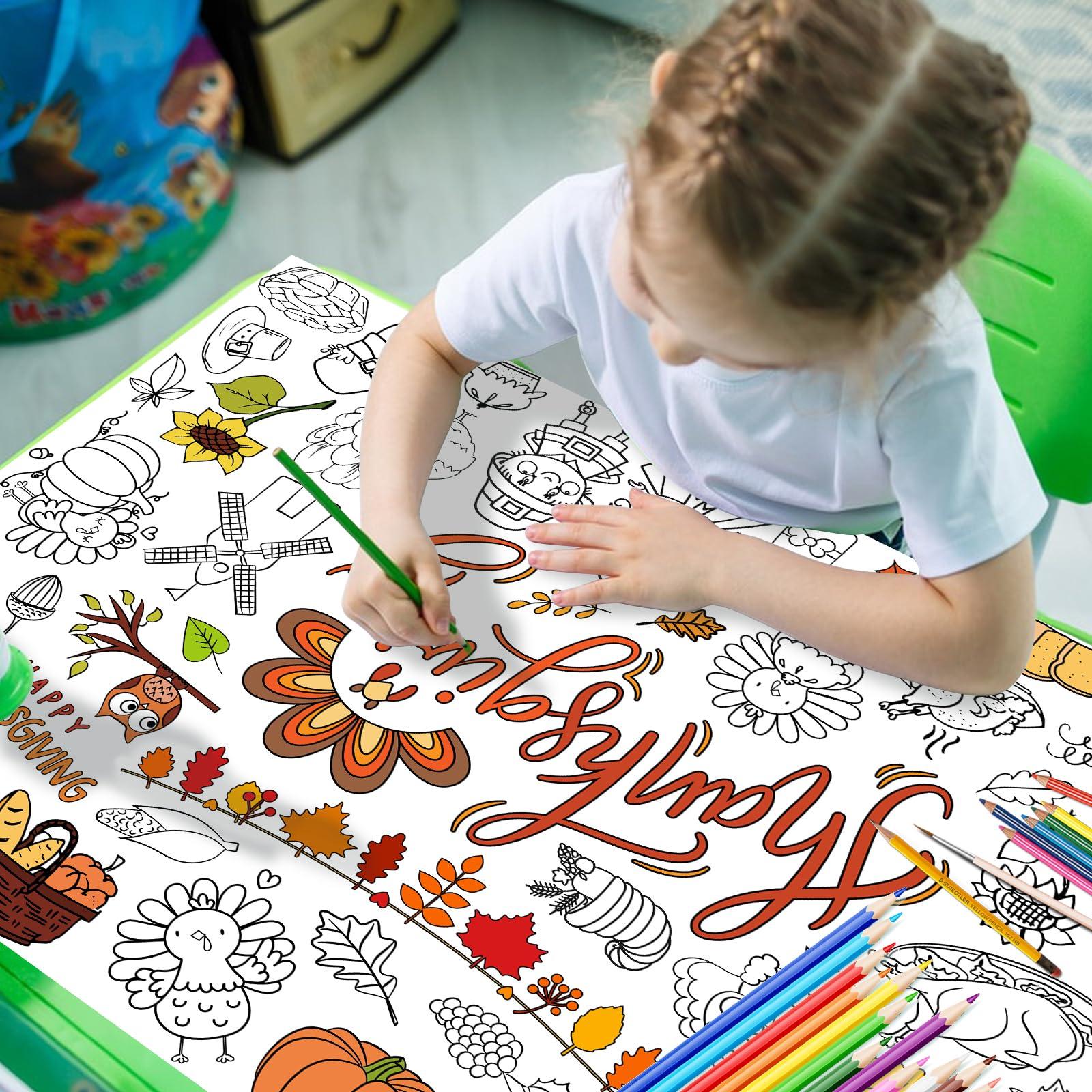 FATHER.SON FATHER.SON Thanksgiving Coloring Tablecloth for Kids, 47 x 70 inch Fall Paper Table Cover Decorations for Turkey-Themed Thanksgiving Day Party, Fall School Party Decor