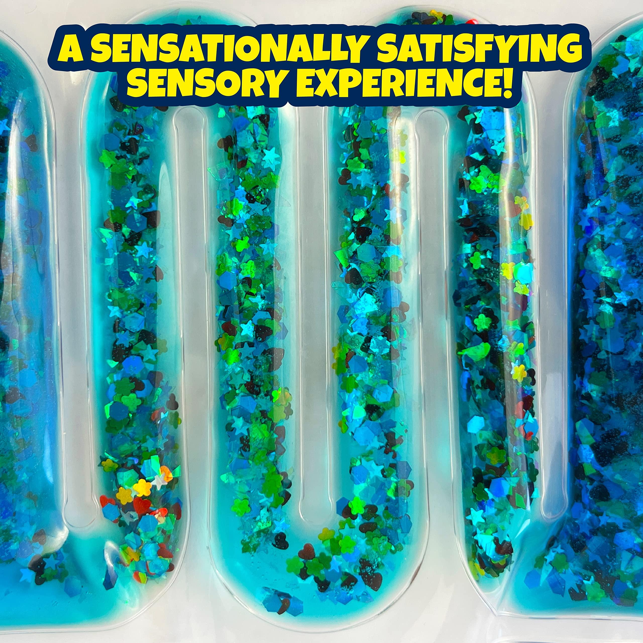 Sky Castle GooToobz Originals - Squishy Sensory Tubes - Filled with Colorful Goo, Glitter and Beads | Non-Toxic, Squeezable Fidget | Stress and Anxiety Relief - Triple Sensory Experience! (Glitter Gush Blue)
