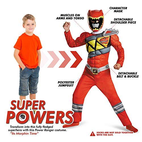 Disguise Red Power Rangers Costume for Kids. Official Licensed Red Ranger Dino Charge Classic Muscle Power Ranger Suit with Mask for Boys & Girls, Medium (7-8)