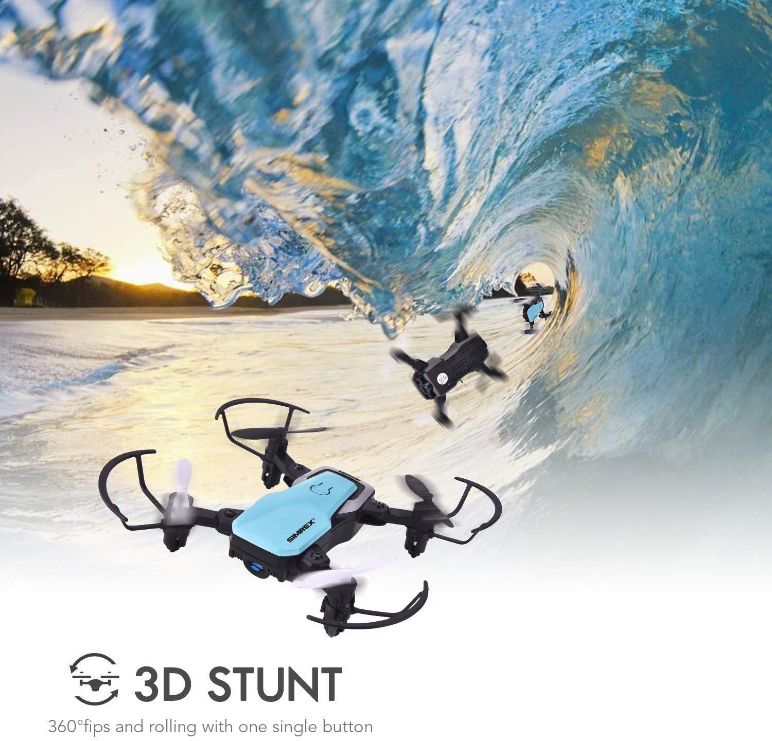 SIMREX SIMREX X300C Mini Drone RC Quadcopter Foldable Altitude Hold Headless RTF 360 Degree FPV Video WiFi 720P HD Camera 6-Axis Gyro 4CH 2.4Ghz Remote Control Super Easy Fly for Training Blue