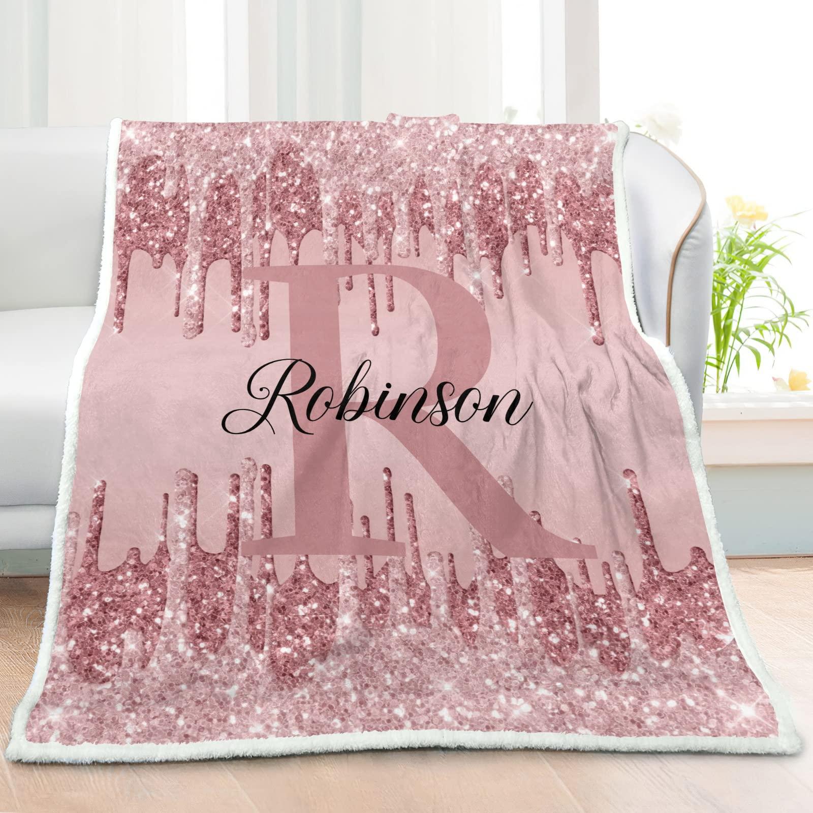 NZOOHY NZOOHY Monogram Pink Red Personalized Sherpa Baby Blankets for Boys Girls,Custom Newborn Naps Name Blanket for Shower Gift 50x60 in