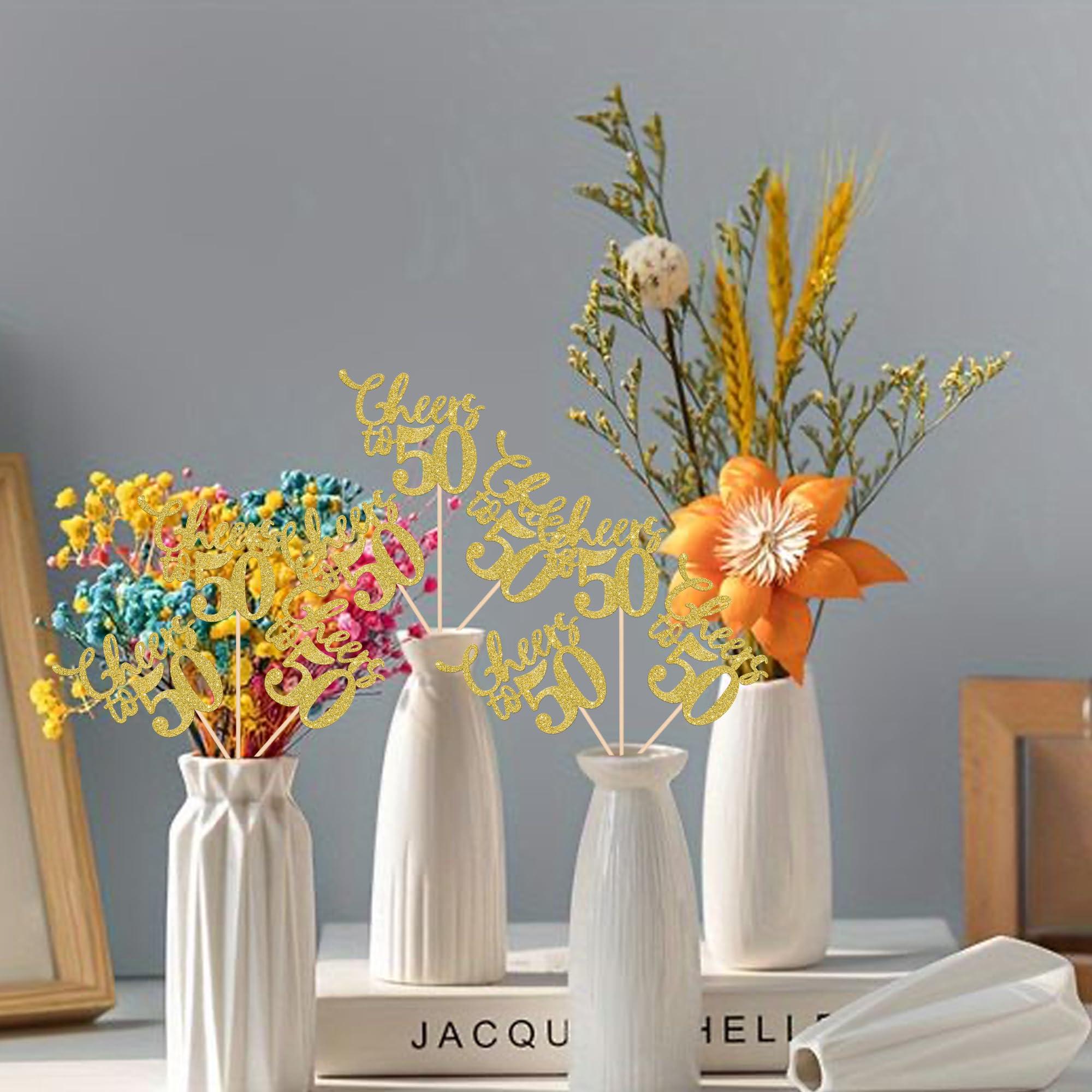 Rsstarxi Rsstarxi 12 Pack Cheers to 50 Years Centerpiece Sticks Gold Glitter 50th Birthday Table Toppers Decorations for 50th Birthday Wedding Anniversary Party Decorations Supplies