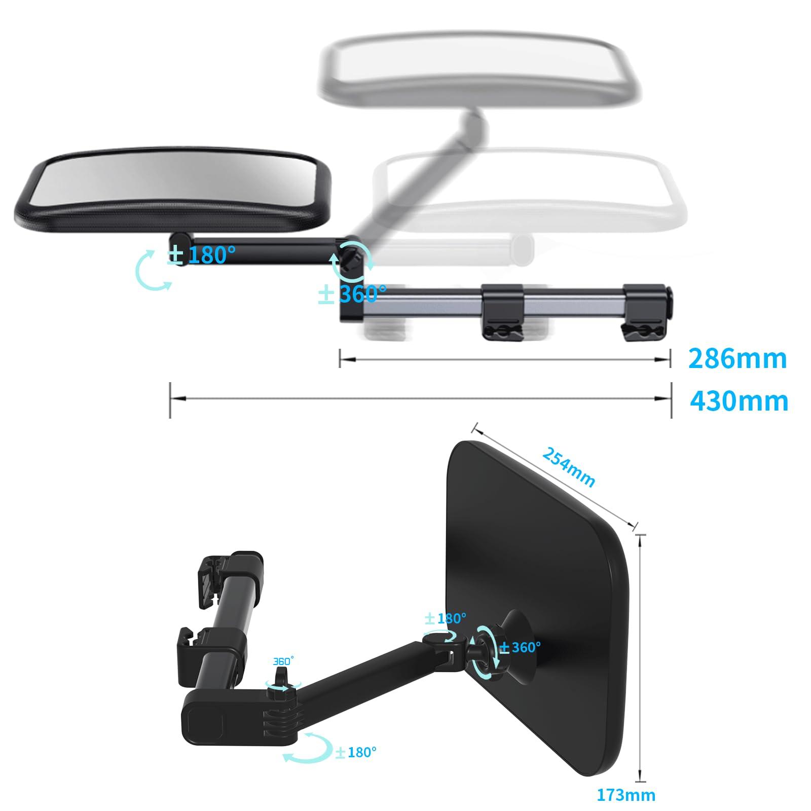 TDFERAN Baby Car Mirror Rear Facing, Safety Adjustable Car Seat Mirror for Baby Extendable Baby Car Mirror Large Car Mirror for Baby with Hook Clip Design + 2 Baby on Board Stickers,2 Car Seat Headrest Hook