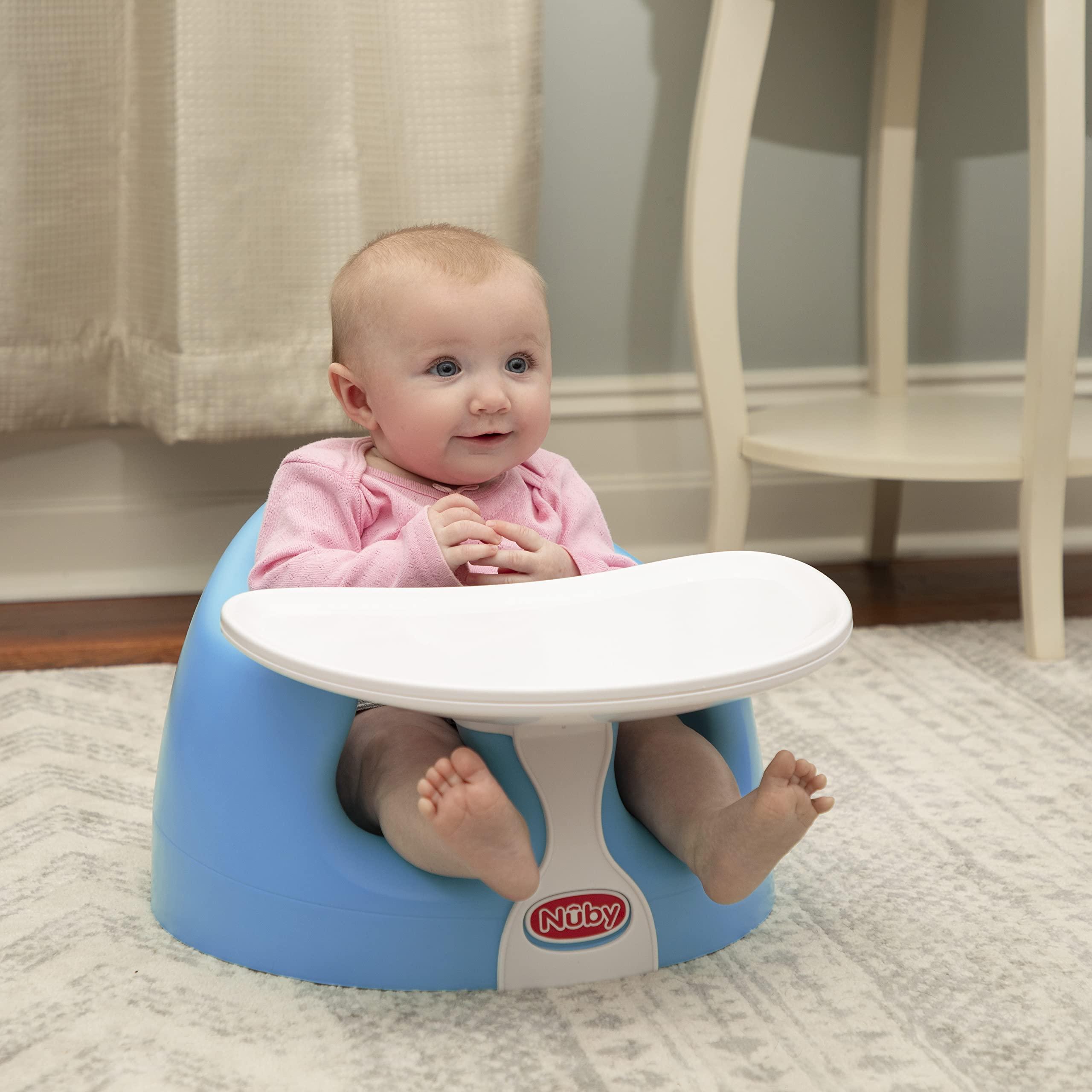 Nuby Nuby My Floor Seat - Portable Baby Chair with Soft Foam Cushion, Safety Harness, and High Back Design - 4+ Months - Blue