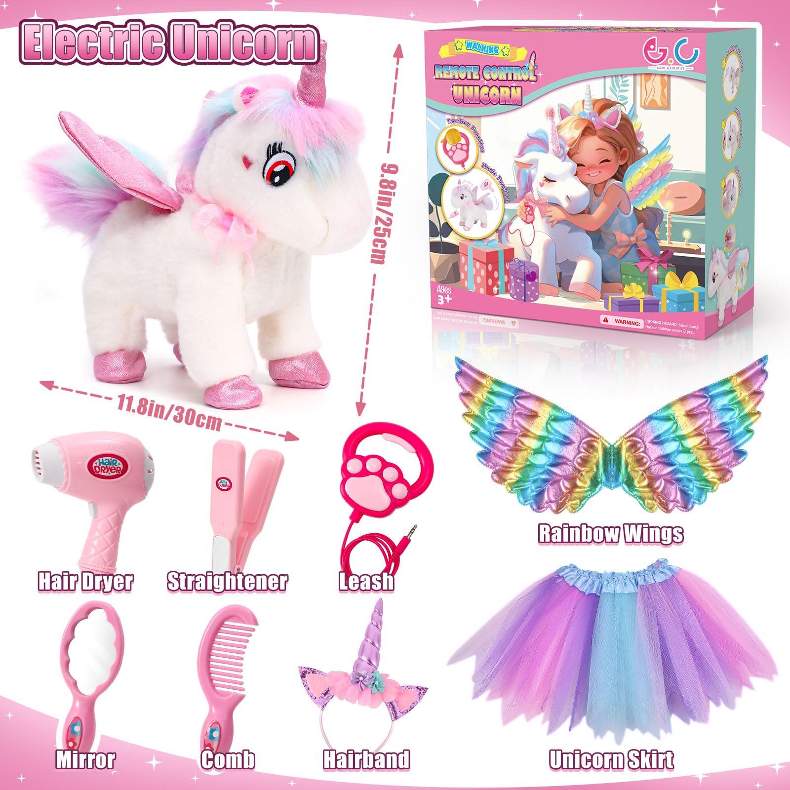 G.C G.C Unicorns Gifts for Girls Toys 3 4 5 6 Year Old, Walking Talking Electronic Interactive Remote Control Plush Unicorn & Costume, Pretend Play Pet Care Toy Birthday Gift for Toddler Kid Girl Age 3+