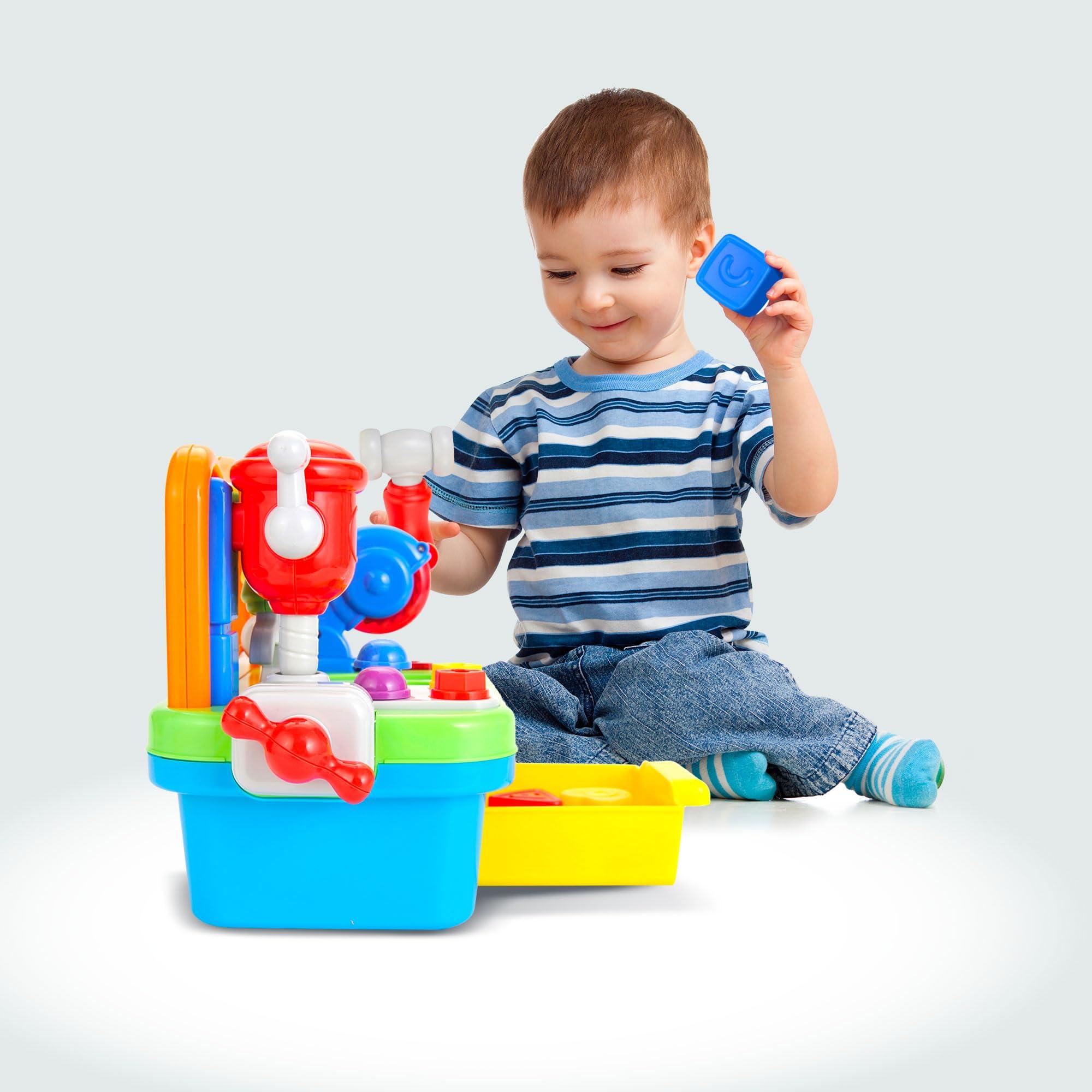 PowerTRC Toddler Tool Bench Toys for 1 Year Old Boy, Kids Tool Bench Toys for Toddlers 1-3, Multifunctional Early Learning Tool Toy Baby Workbench Toy with Light & Sound, Baby Tool Set with Shape Sorter