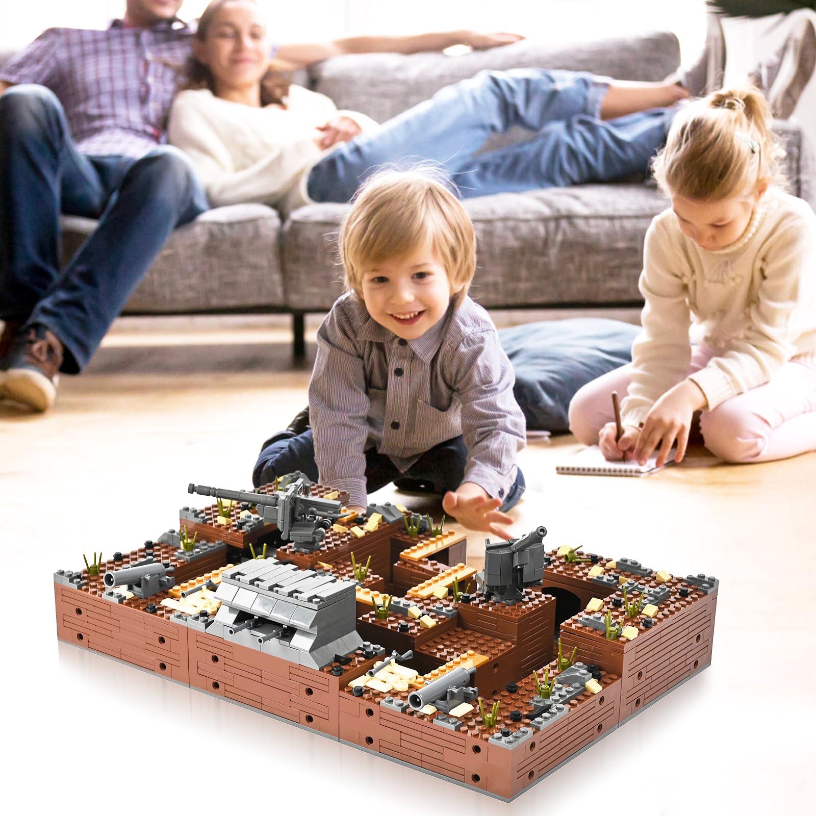 lovlaugh lovlaugh WW2 Military Base Bunker Trench Building Blocks (1350 Pcs) Including Fortresses, Anti-Aircraft Guns, Treatment RoomPerfectly Restore The WW2 Scene, The Best Gift for Children