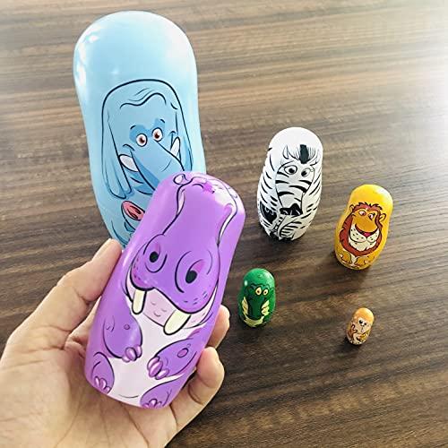 Sezrgiu 6 Piece Set Elephant Matryoshka Russian Nesting Dolls for Girls Boys Wooden Stacking Toys Hand Painted Figurines Home Decor Birthday Party New Year(Elephant)