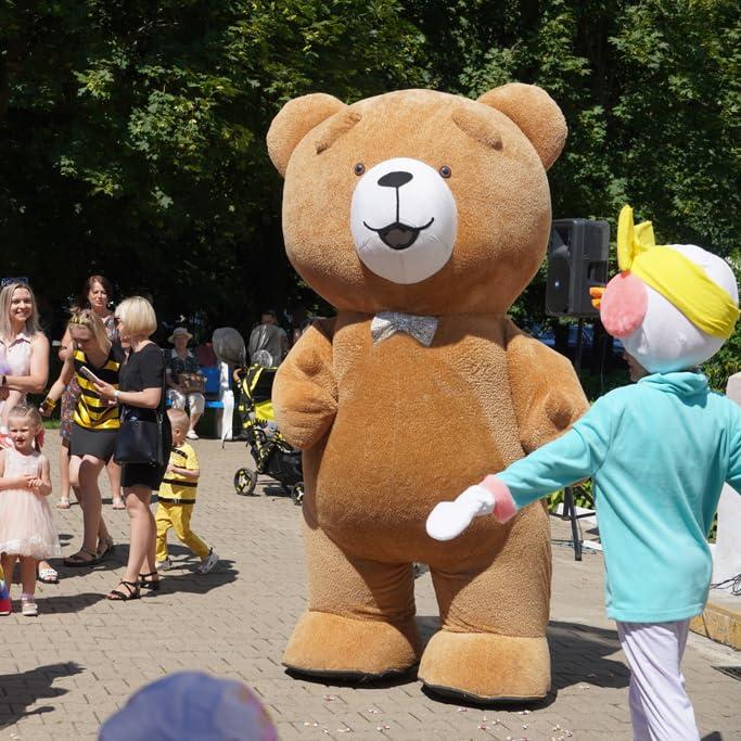 Piamif Inflatable Plush Bear Costume Halloween Blow up Jumpsuit for Wedding Marketing Activities Cosplay Parties Mascot Costume (Brown, 9.84ft Tall)