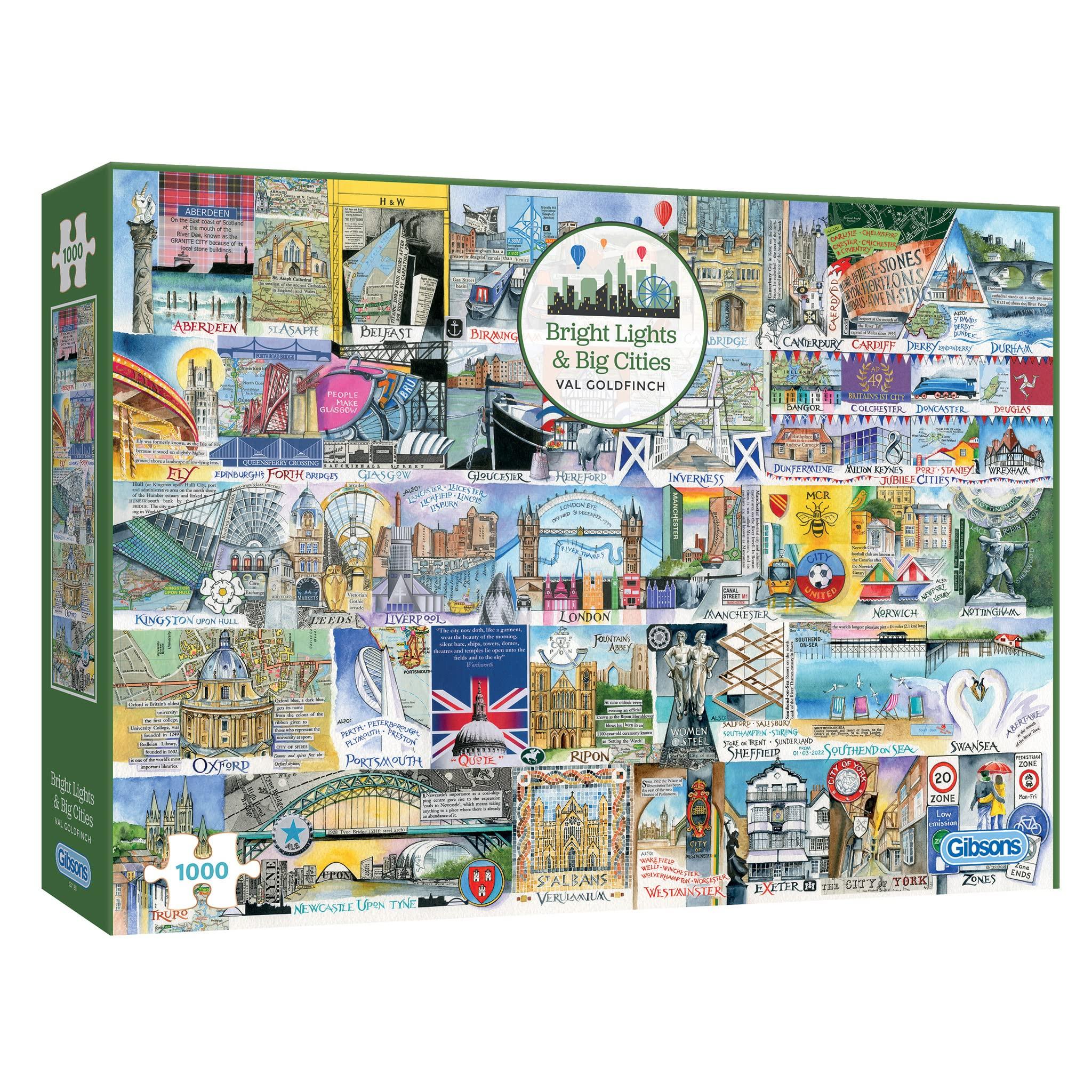 Gibsons Games Gibsons Games Bright Lights & Big Cities 1000 Piece Jigsaw Puzzle | Val Goldfinch Jigsaw Puzzle | Sustainable Puzzle for Adults | Premium 100% Recycled Board | Great Gift for Adults |