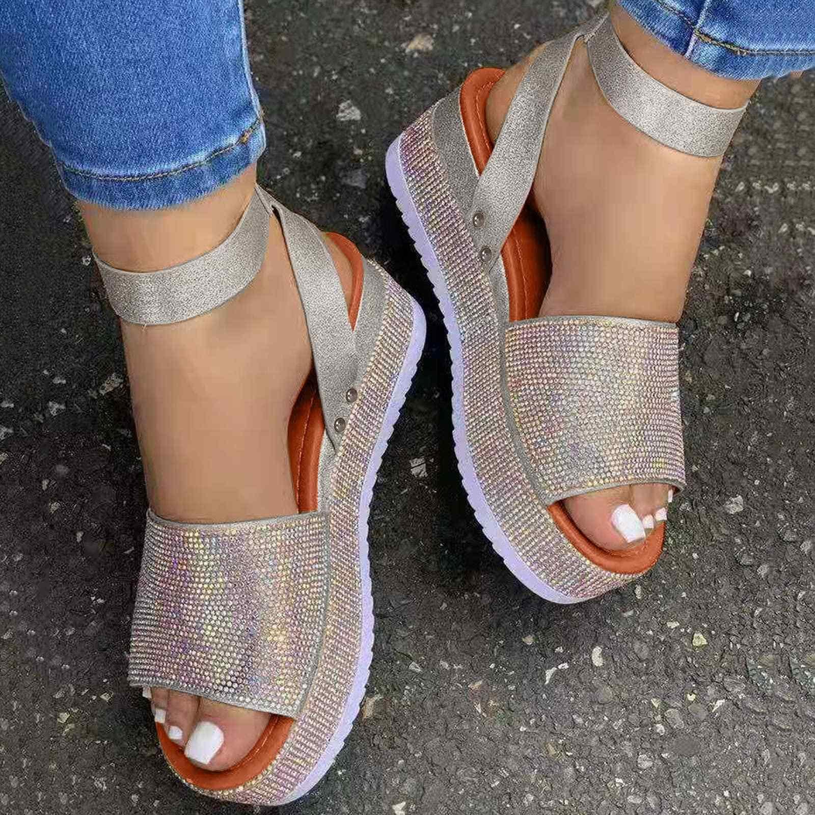 ZBYY ZBYY Womens Espadrilles Sandals,Open Toe Platform Sandals Sequins Wedge Summer Ankle Strap Flats Open Toe Sandals