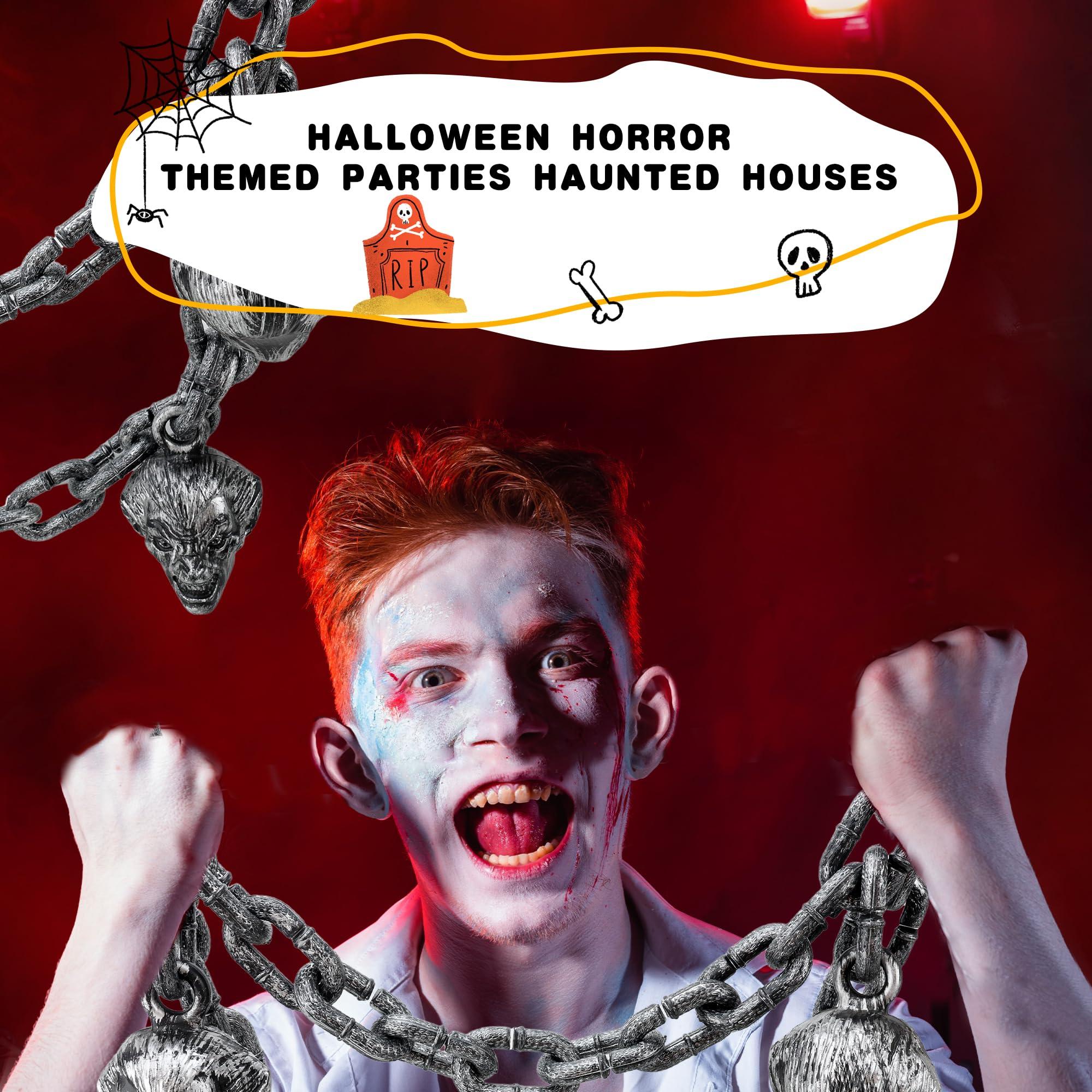 Restroma 6.6 Feet Plastic Halloween Chain Fake Prison Chain Halloween Decoration Chain Links with Skulls for Halloween Party Decoration Cosplay Props