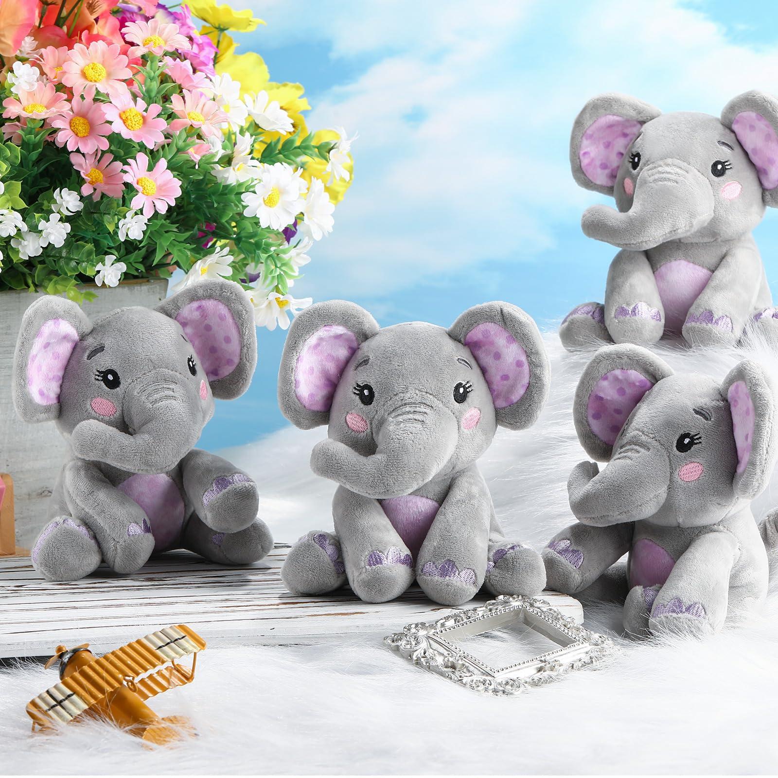 Libima Libima 4 Pcs Small Elephant Stuffed Animals Bulk 6 Inch Cute Elephant Plush Sets Soft Cuddly Stuffed Elephants for Boys Girls Baby Birthday Baby Shower Gender Reveal Party Supplies Decor (Purple)