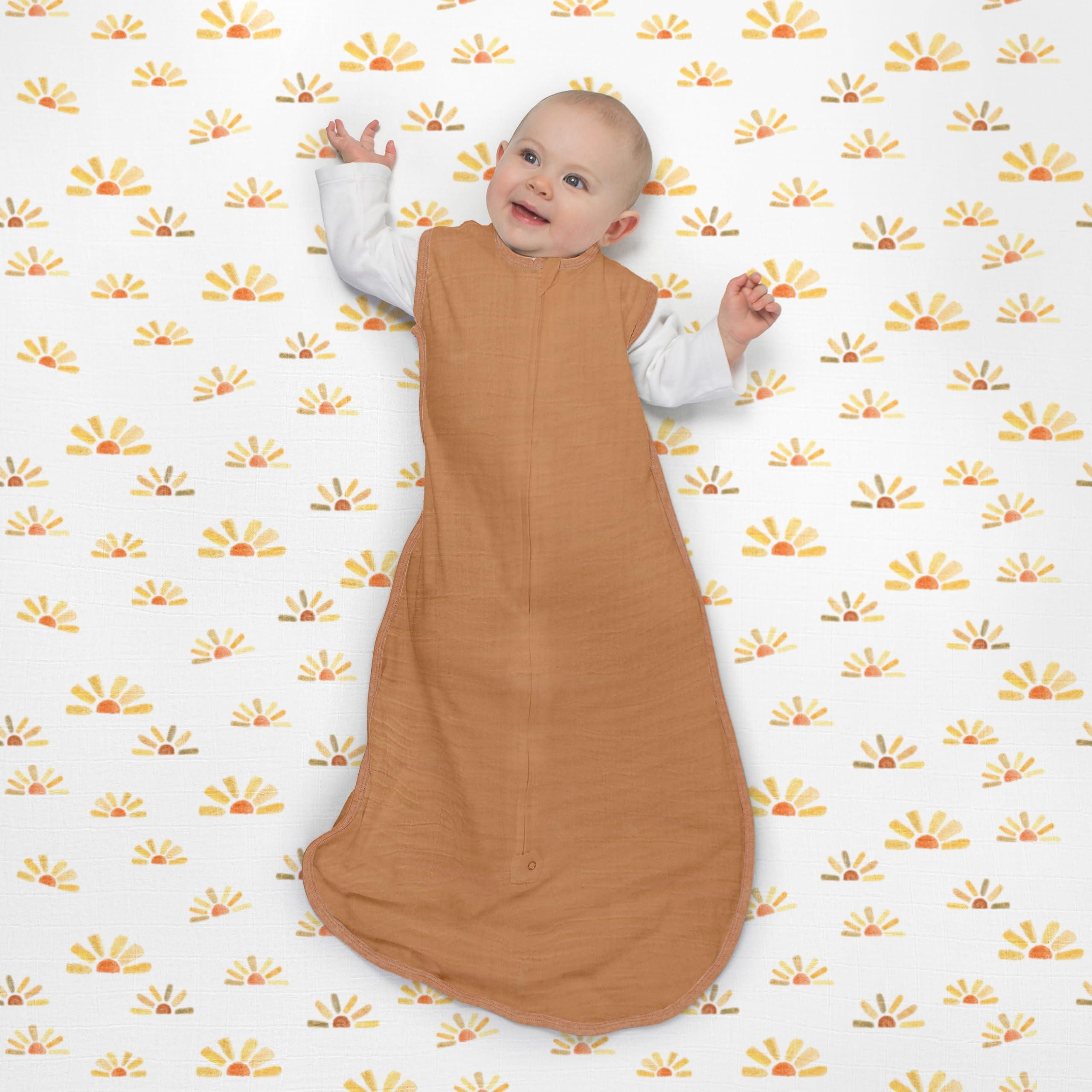 SwaddleDesigns SwaddleDesigns Baby Sleep Sack Set, Gold and Butterum, 0-3 Mo Transitional Swaddle Sack with Arms Up Half-Length Sleeves & Mitten Cuffs and 0-6 Mo Cotton Muslin Wearable Blanket with 2-Way Zipper