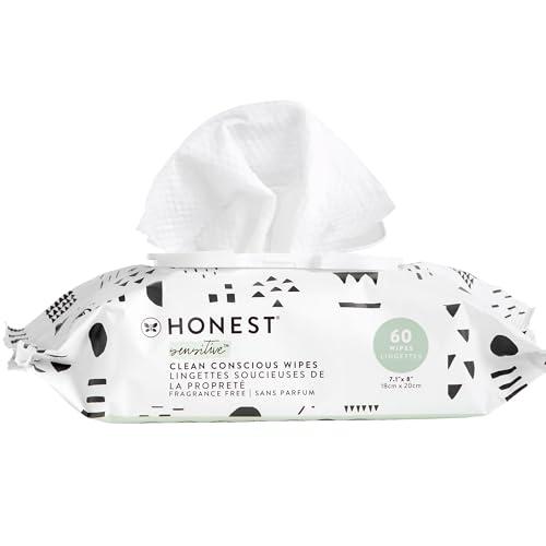 The Honest Company The Honest Company Clean Conscious Unscented Wipes | Over 99% Water, Compostable, Plant-Based, Baby Wipes | Hypoallergenic for Sensitive Skin, EWG Verified | Pattern Play, 60 Count