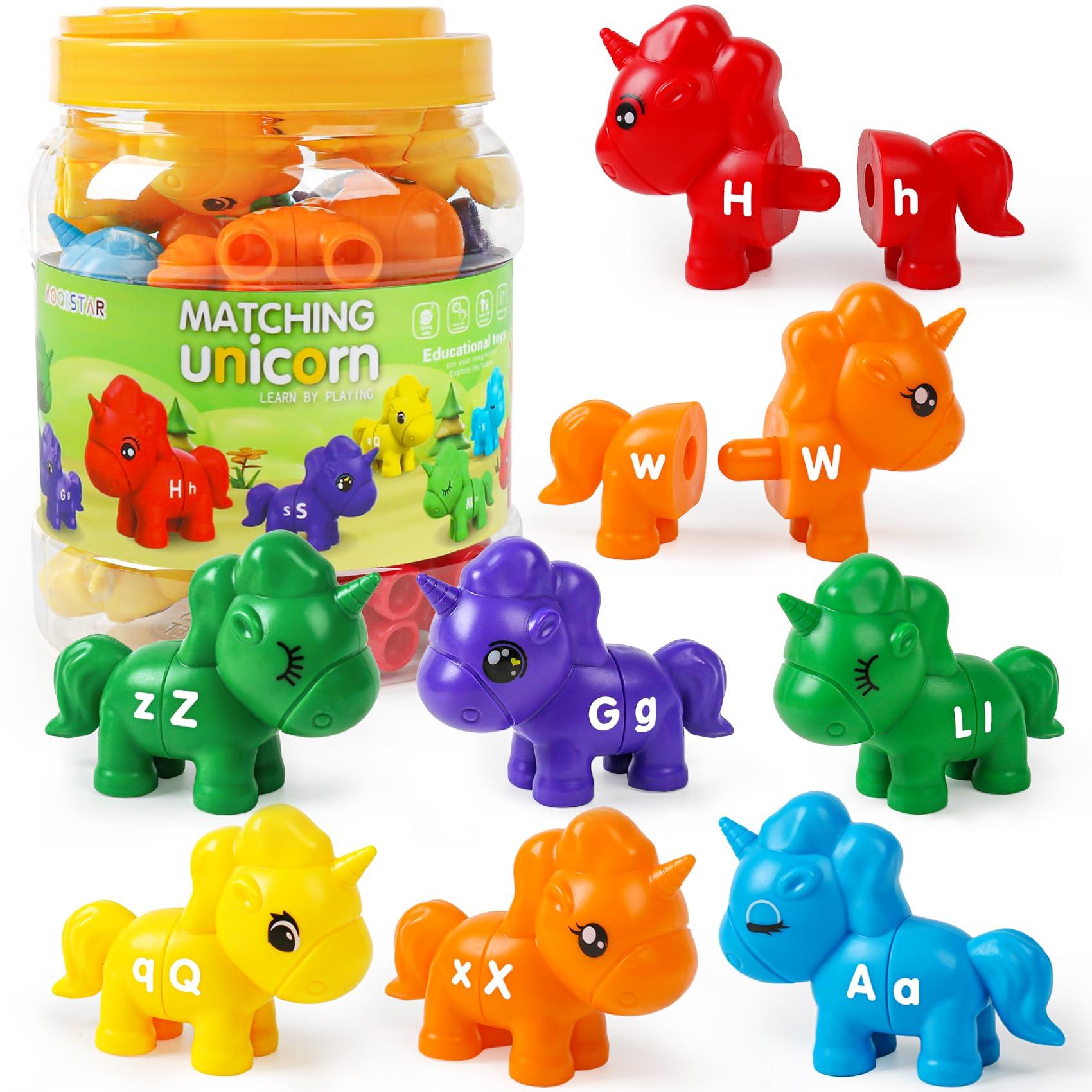 CZTCDP ABC Letters Matching Unicorn Toy Double-Sided Uppercase & Lowercase Alphabet Learning Toys Montessori Sorting Game Preschool Educational Game Set Fine Motor Skill Gifts For Toddlers 3 4 5 Years Old