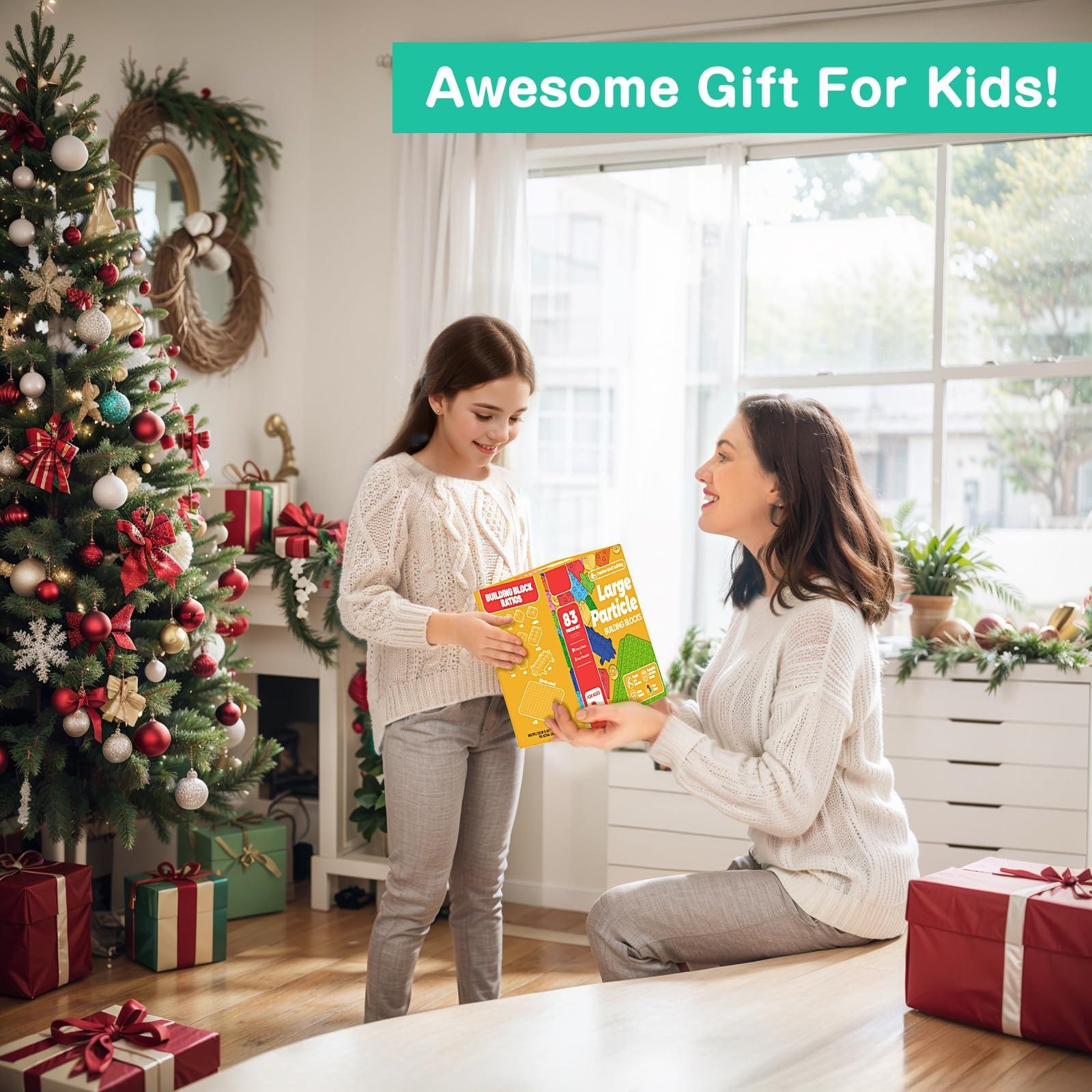 WYSWYG Large Building Blocks for Kids Toddlers Including 2 Piece Baseplates, Basic Big Building Blocks Compatible with Duplo and Major Brands, Building Bricks Set for Kids Age 3 4 5 6