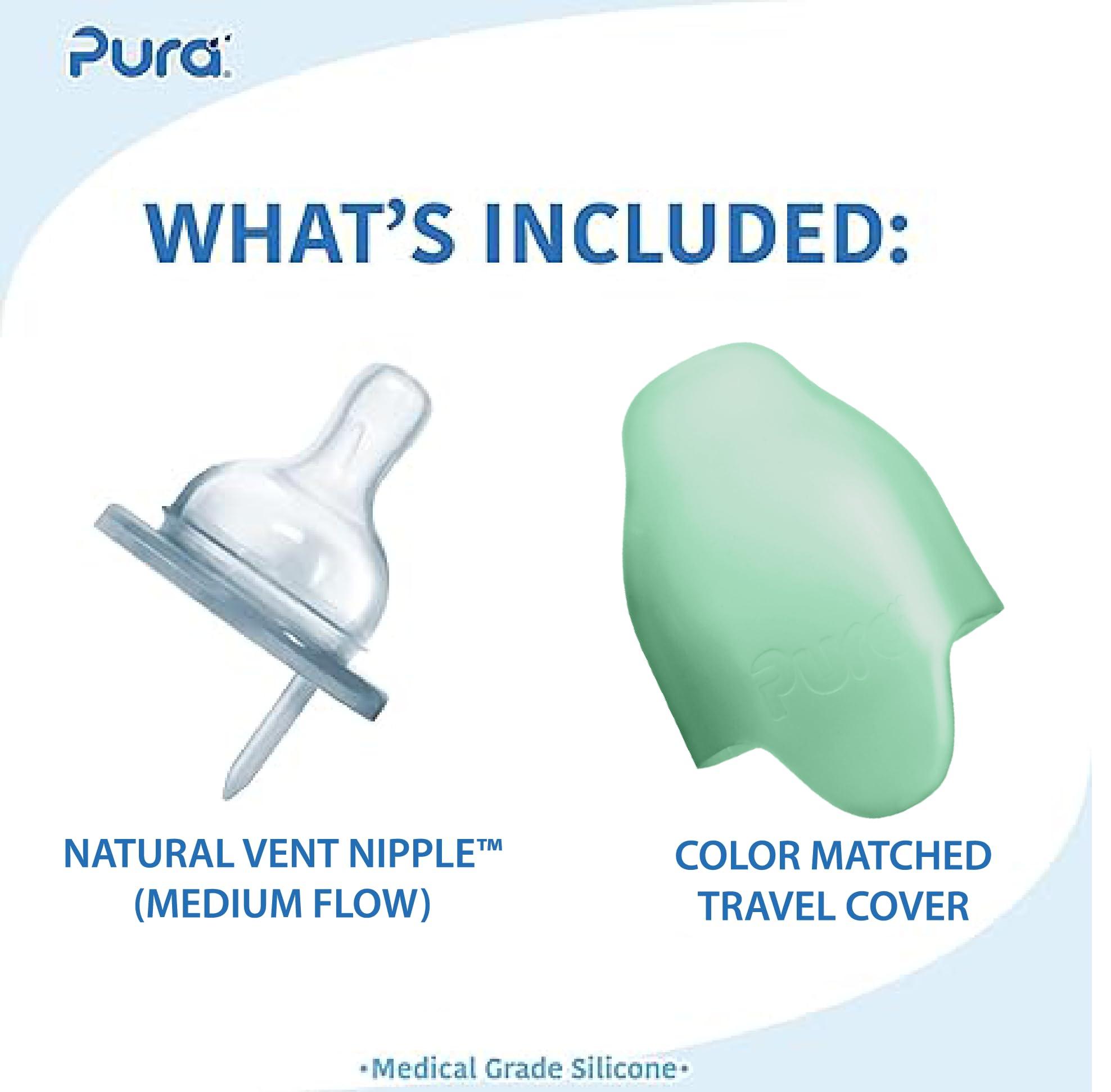 Pura Pura Kiki 7oz/200ml Stainless Steel Insulated Anti-Colic Infant Bottle w/Silicone Medium-Flow Nipple & Sleeve, 100% Plastic-Free, MadeSafe Certified, for Kids, Toddlers, Babies & Infant - Moss