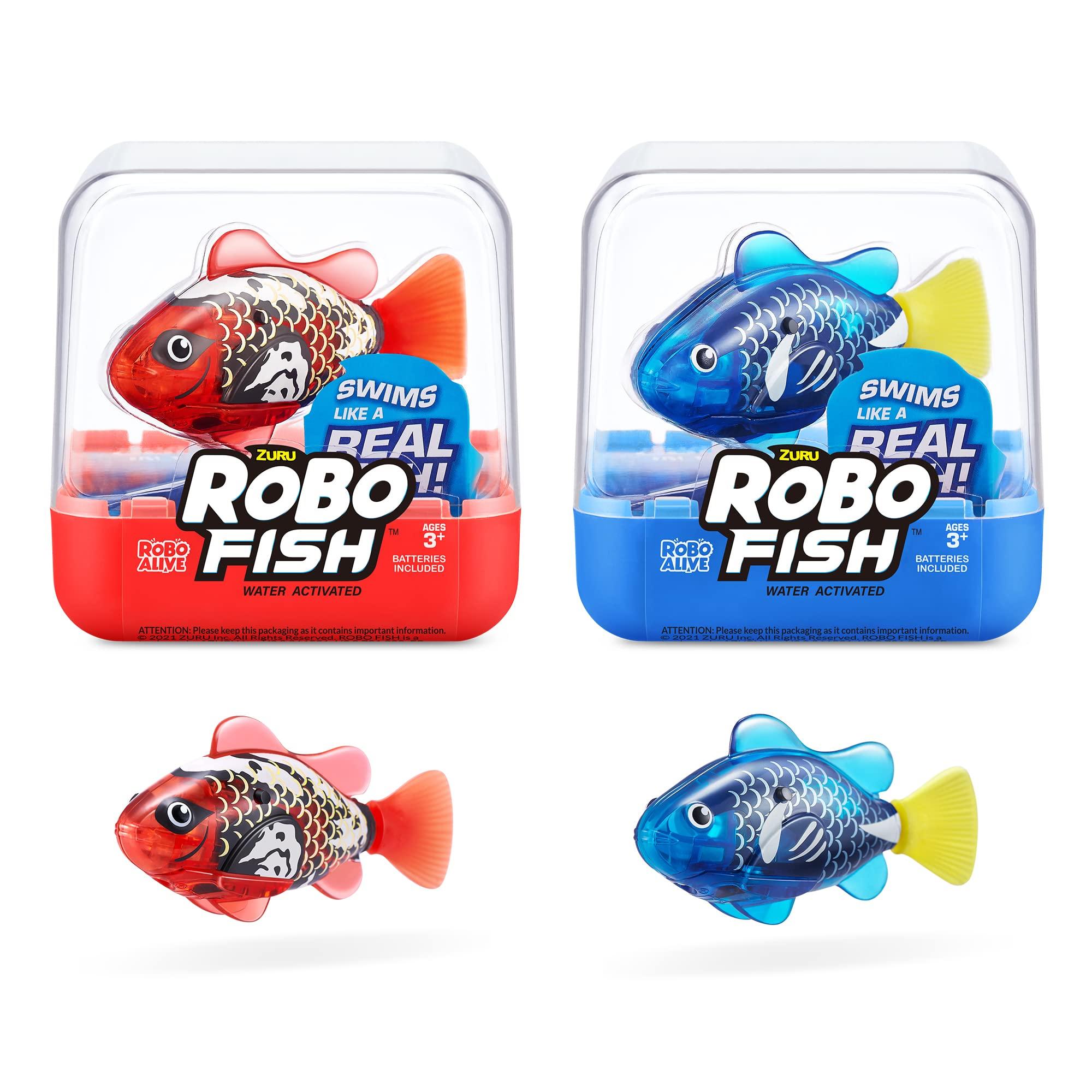 Robo Alive Robo Alive Robo Fish Robotic Swimming Fish (Blue + Red) by ZURU Water Activated, Changes Color, Comes with Batteries, Amazon Exclusive (2 Pack) Series 3