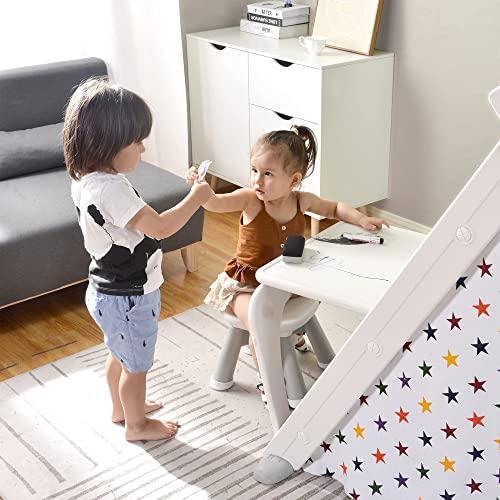 Merax Merax Foldable Triangle Climber, 4-in-1 Kids Hideaway Play Tent with Art Easel, Stool for Toddlers, Climbing Triangle Crawling Tunnel Toy Activity Play Set (White)