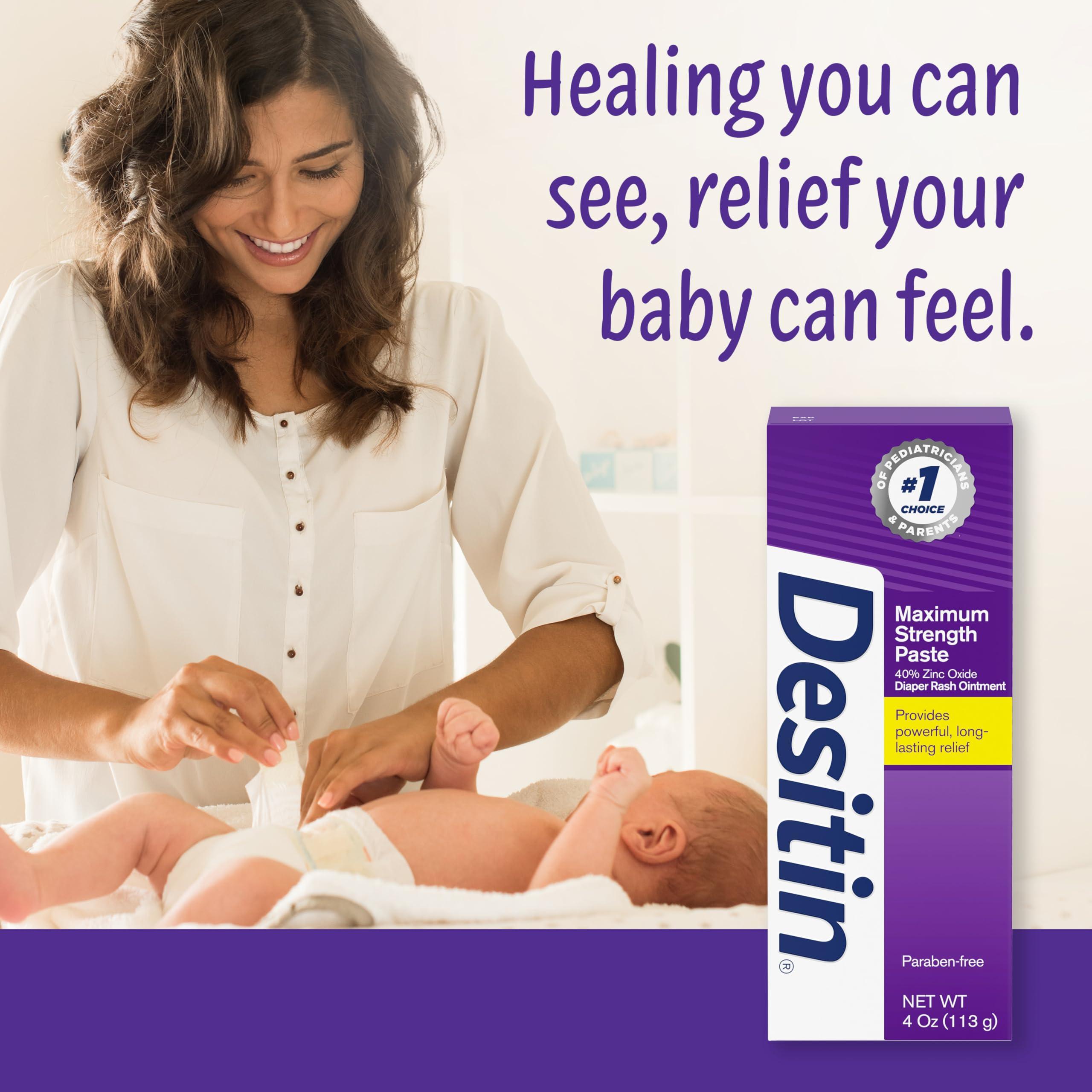 Desitin Desitin Maximum Strength Baby Diaper Rash Cream with 40% Zinc Oxide for Treatment, Relief & Prevention, Hypoallergenic, Phthalate- & Paraben-Free Paste, 4 oz