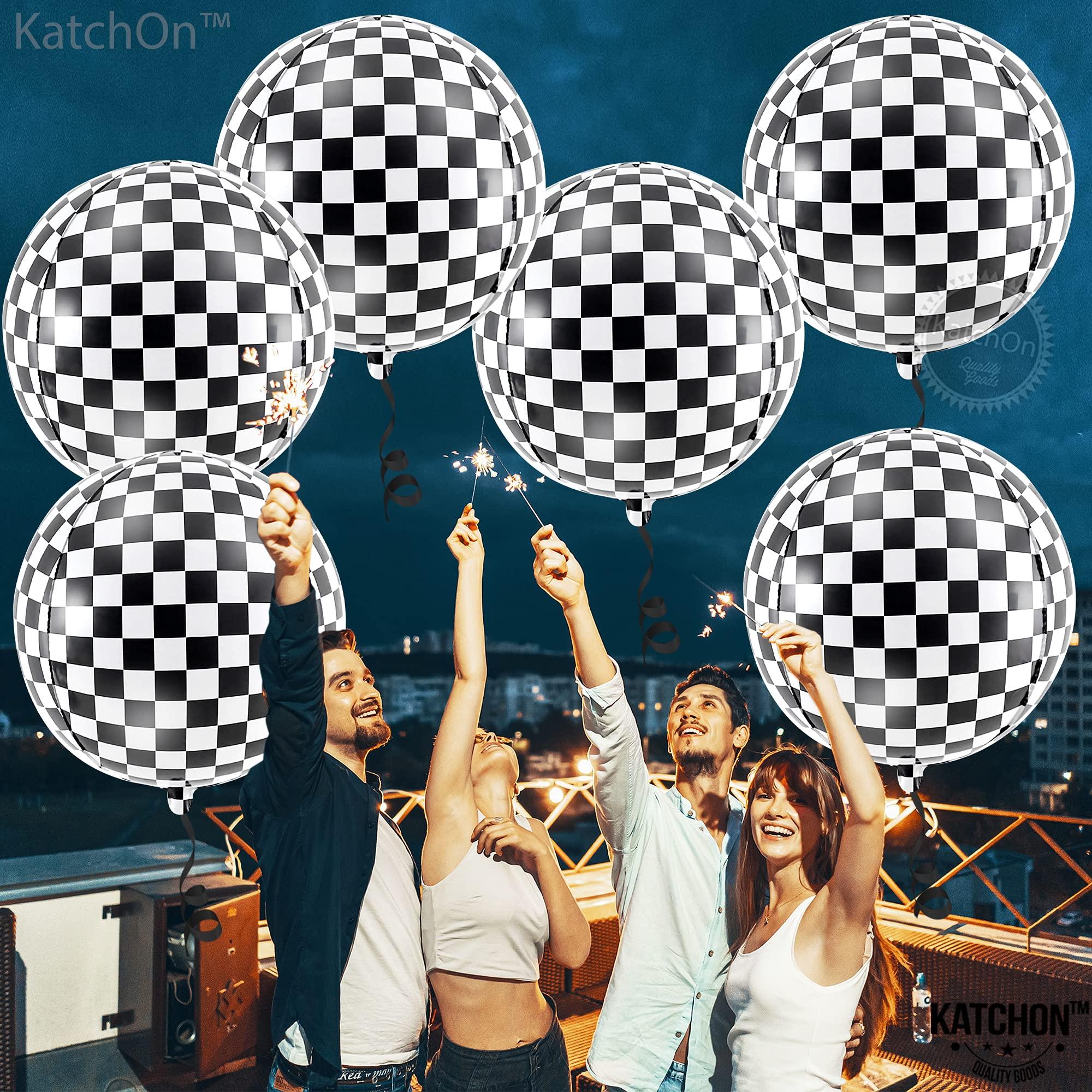 KatchOn Black and White Checkered Balloons - 22 Inch with Big Two Fast Balloons - 40 Inch, 2 Number Balloon | Checkered Flag Balloons, Race Car Birthday Party Supplies | Number 2, Two Fast Party Decorations