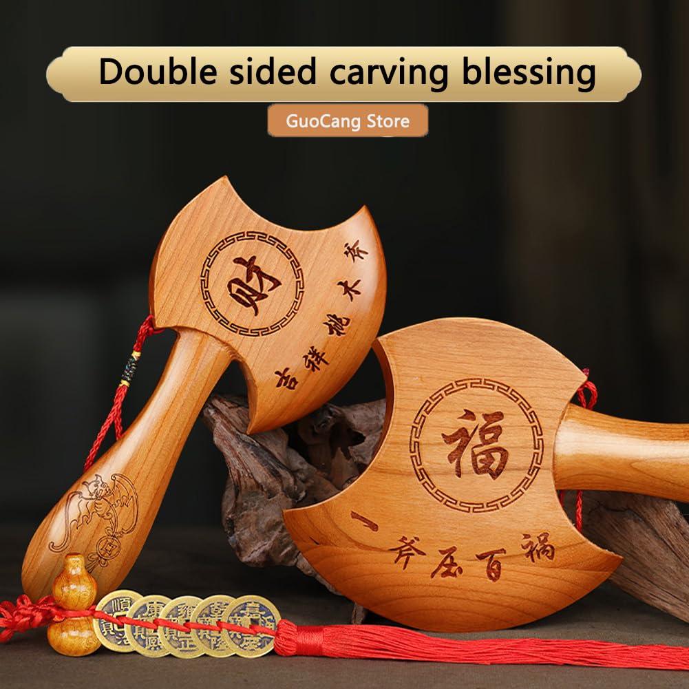 GuoCang Peach Wood Axe Sword Not CombThree SizeChinese Lucky Feng Shui Good Luck Wall Decor Hanging Modern Mini Axe Sword Pendant Tassel Necklace for Men Women Adults Kids Living Room Office Car Home (L)