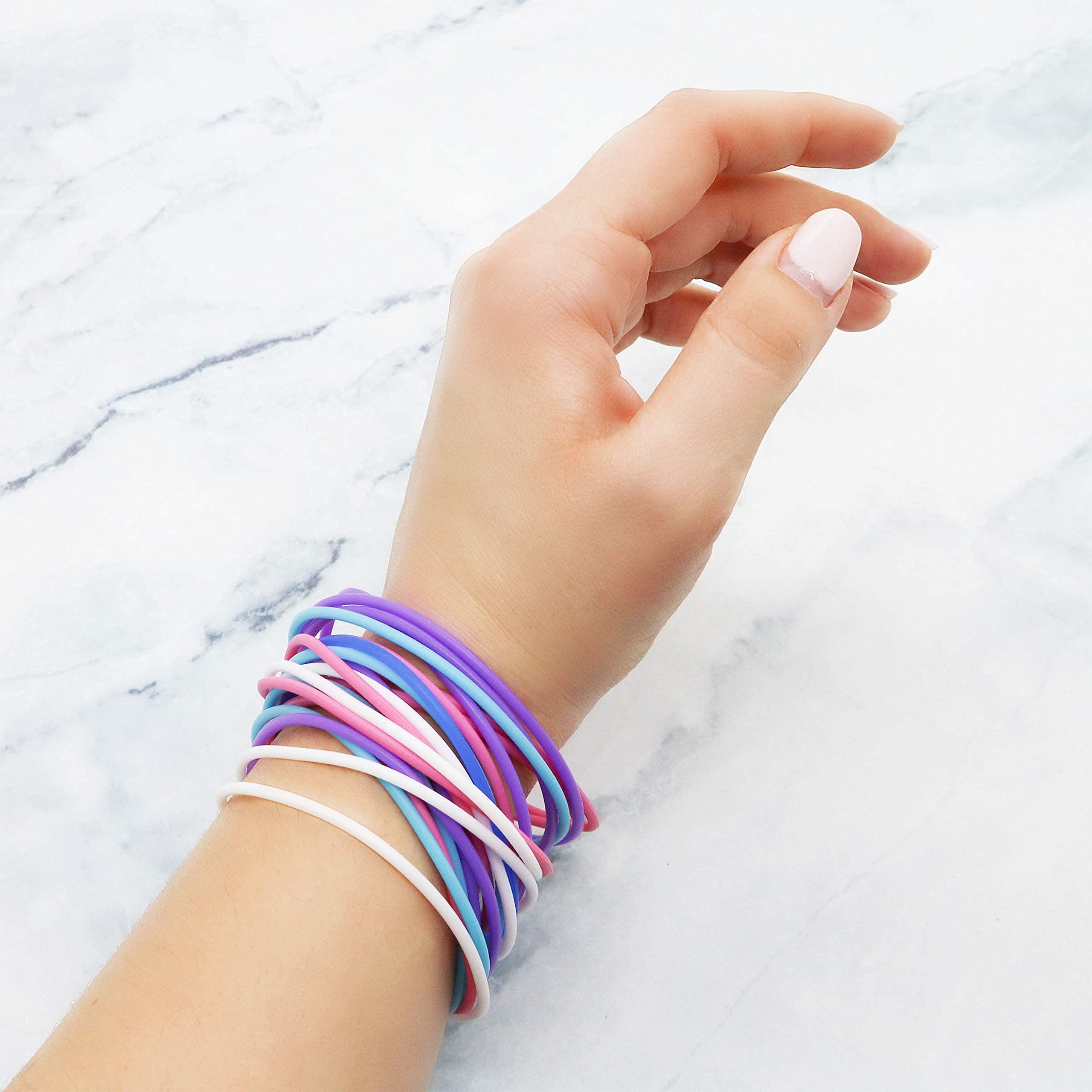 FROG SAC 72 PCS Silicone Jelly Bracelets for Teen Girls, Rubber Bands for Women Hair in 6 Colors, Women's Bracelet and Hair Ties, Neon Party Favors for Teens, 80s and 90s Jewelry Accessories