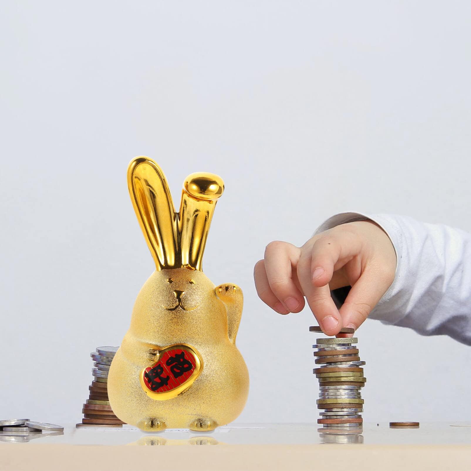 FOMIYES FOMIYES Rabbit Piggy Bank Rabbit Amulet Figurine Money Saving Jar Easter Bunny Decorations Chinese Feng Shui Figurine Chinese New Year Coin Bank Bunny Figurine Ceramics Puppet Child Lucky