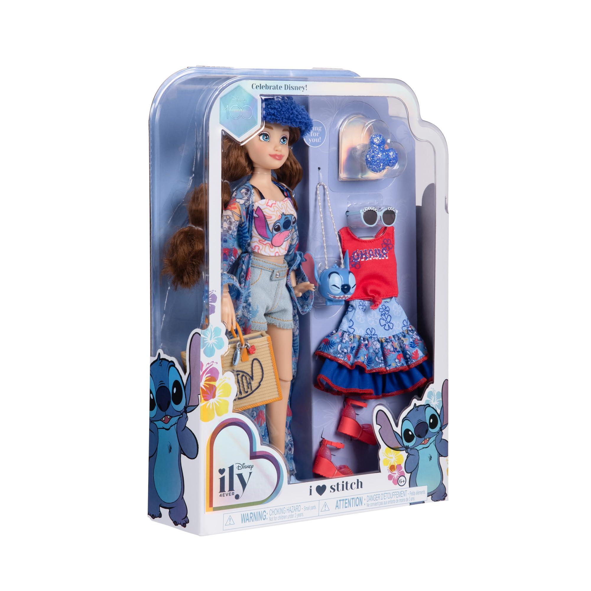 Disney ILY 4ever Disney ily 4EVER Dolls Disney 100 - Stitch 11.5" Tall with 13 Points of Articulation, Two Complete Mix-and-Match Outfits and Glittery Mickey Ring for You!
