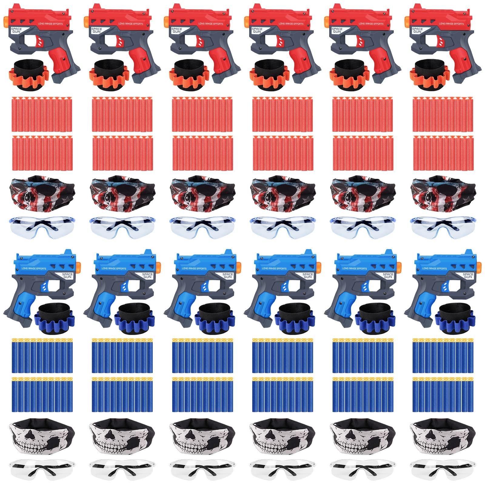 TiopLior TiopLior Party Favors Compatible with Nerf Party, 12 Sets Gun Party Favors for Birthday Pack Included Mini Foam Pistols, 240 Foam Bullets, Safety Glasses, Wrist Belt Band, Face Masks