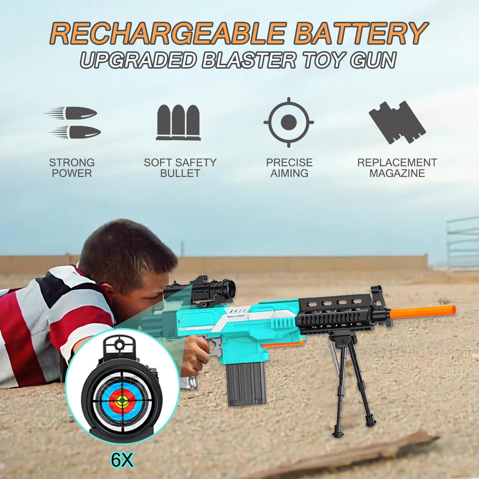 Averfeel Automatic Toy Gun for Nerf Guns Bullets - 3 Modes Toy Foam Blasters with Bipod, 2 Magazine Clips, 100 Bullets, Automatic Machine Gun for Boys Kids Age 6-12, Gifts for Birthday Christmas