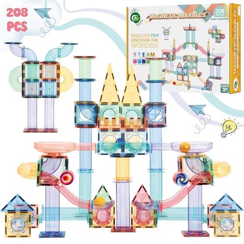 GG TOYS GG TOYS Magnetic Marble Run  208 PCS Magnetic Tiles & Construction Blocks Set  STEM Building Toys for Boys & Girls Ages 3-9  3D Educational Marble Race Game  Gift for Birthdays & Classrooms