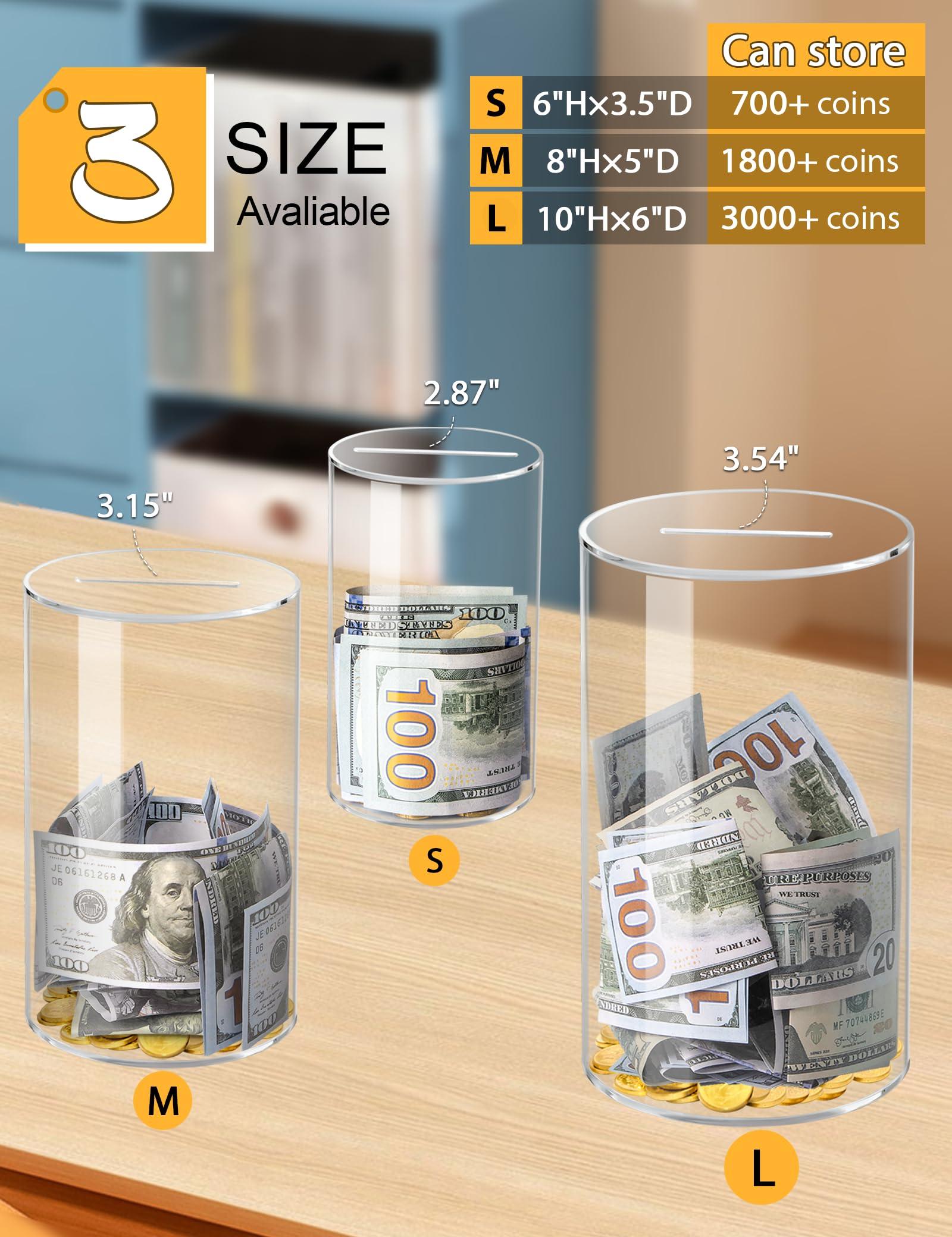 Kypeeka Kypeeka Clear Acrylic Piggy Bank for Kids, Small Clear Money Saving Jar Must Break to Open, Unopenable Piggy Bank for Cash Coins (6\" H 3.5\" Diameter)