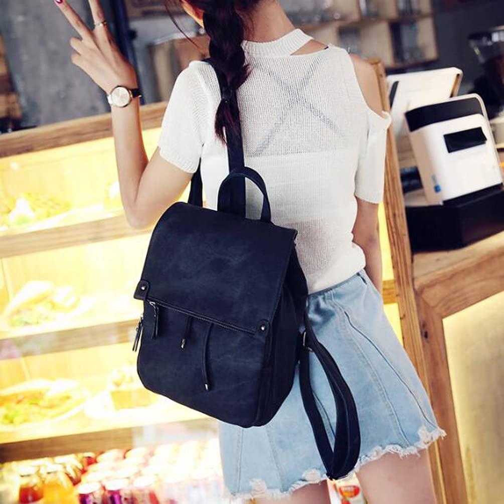 Weloveushop Women's Flip Drawstring Backpack PU Fashion Solid Color Ladies Bag