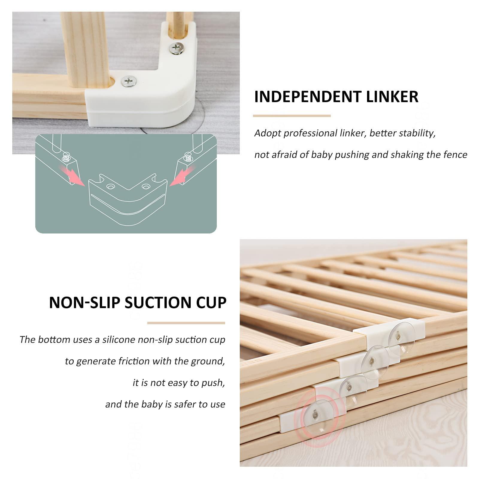 Jolan Portable Baby Playpen,Wooden Baby Fence with Door,Crawling Playpen,Indoor Outdoor Safety Playard Fence,Breathable/Durable Playpen for Baby and Toddlers,with Anti-slip Bases,200200cm