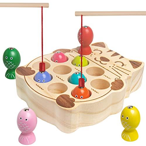 NAODONGLI Magnetic Fishing Game,Wooden Montessori Magnetic Fishing Toys for Toddlers,Preschool Education Learning Hand-Eye Cognition & Fine Motor Skill Birthday Gifts for 3 4 5 Years Old Kids Boys Girls