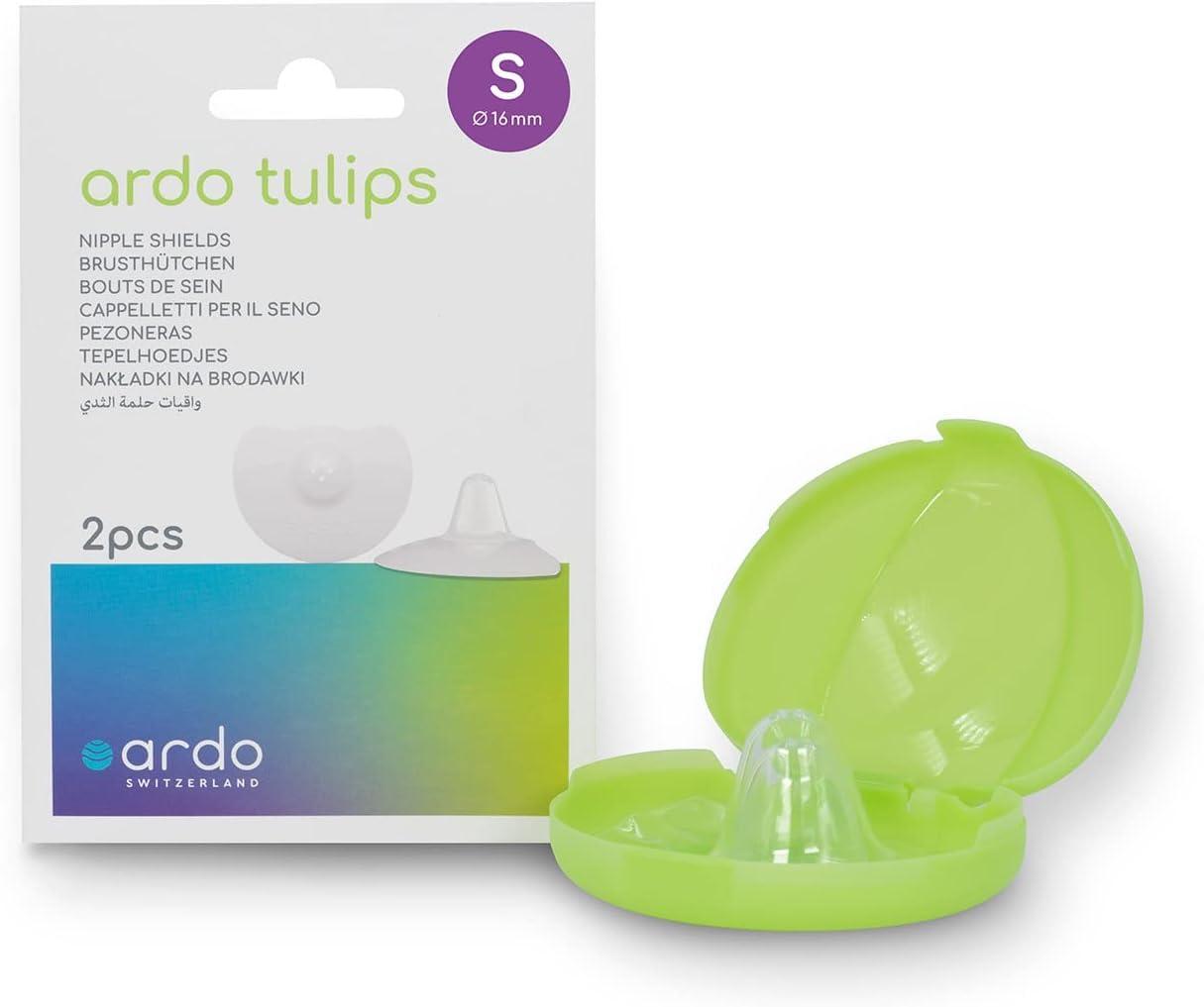 ARDO Ardo Tulips Contact Nipple Shields for Breastfeeding, Made in Switzerland, 2 Count with Carrying Case, BPA Free (S, 16mm)