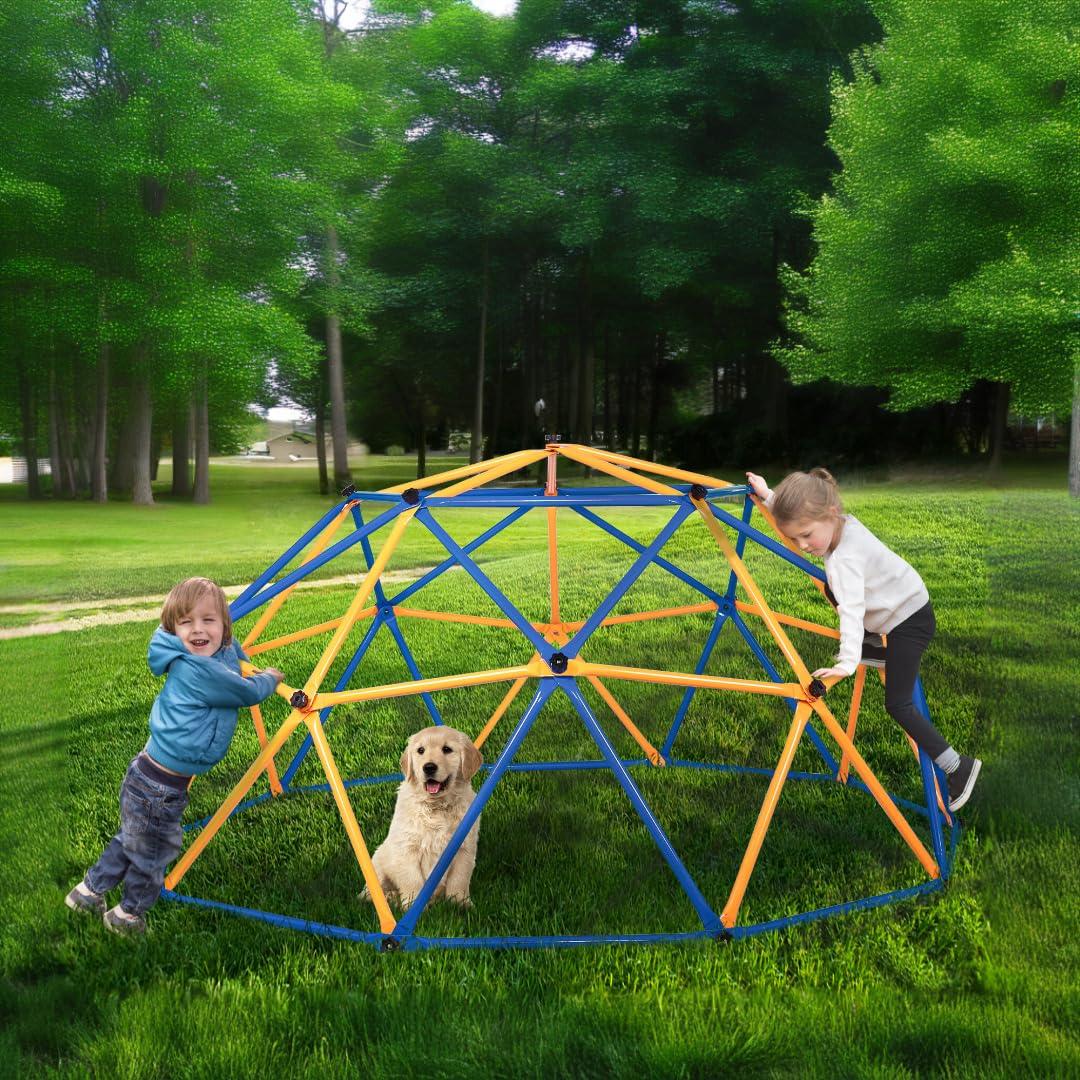 NicBex NicBex 10 FT Climbing Dome,Geometric Dome Climber with Rust & UV Resistant Steel for Kids,Outdoor Jungle Gym Supporting 900 LBS,Backyard Play Equipment, Easy Assembly, Gift for Kids, Blue+Yellow
