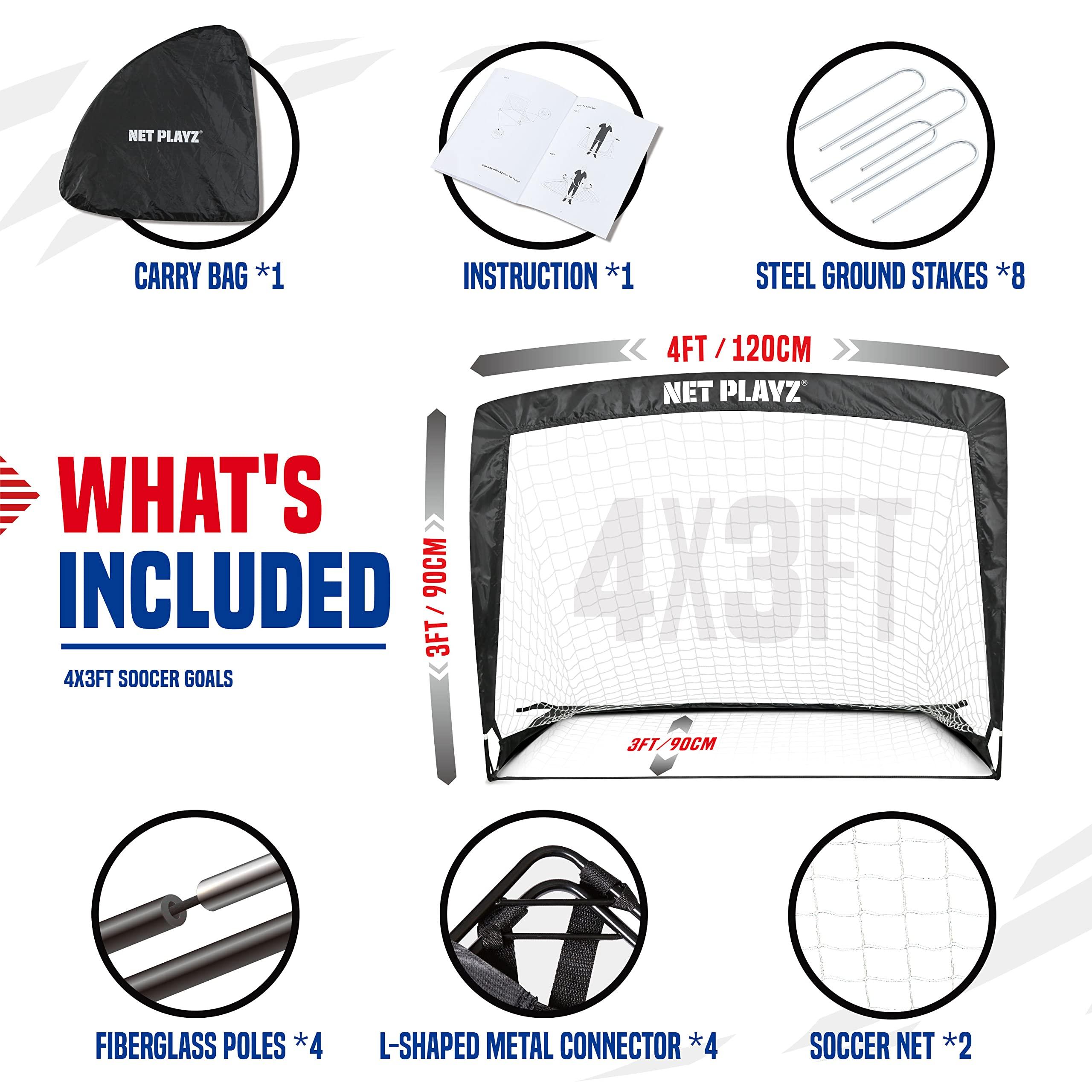 NET PLAYZ Soccer Goals Soccer Net - Kids Pop-up Football Goals for Backyard Practice & Training, Portable Set of 2