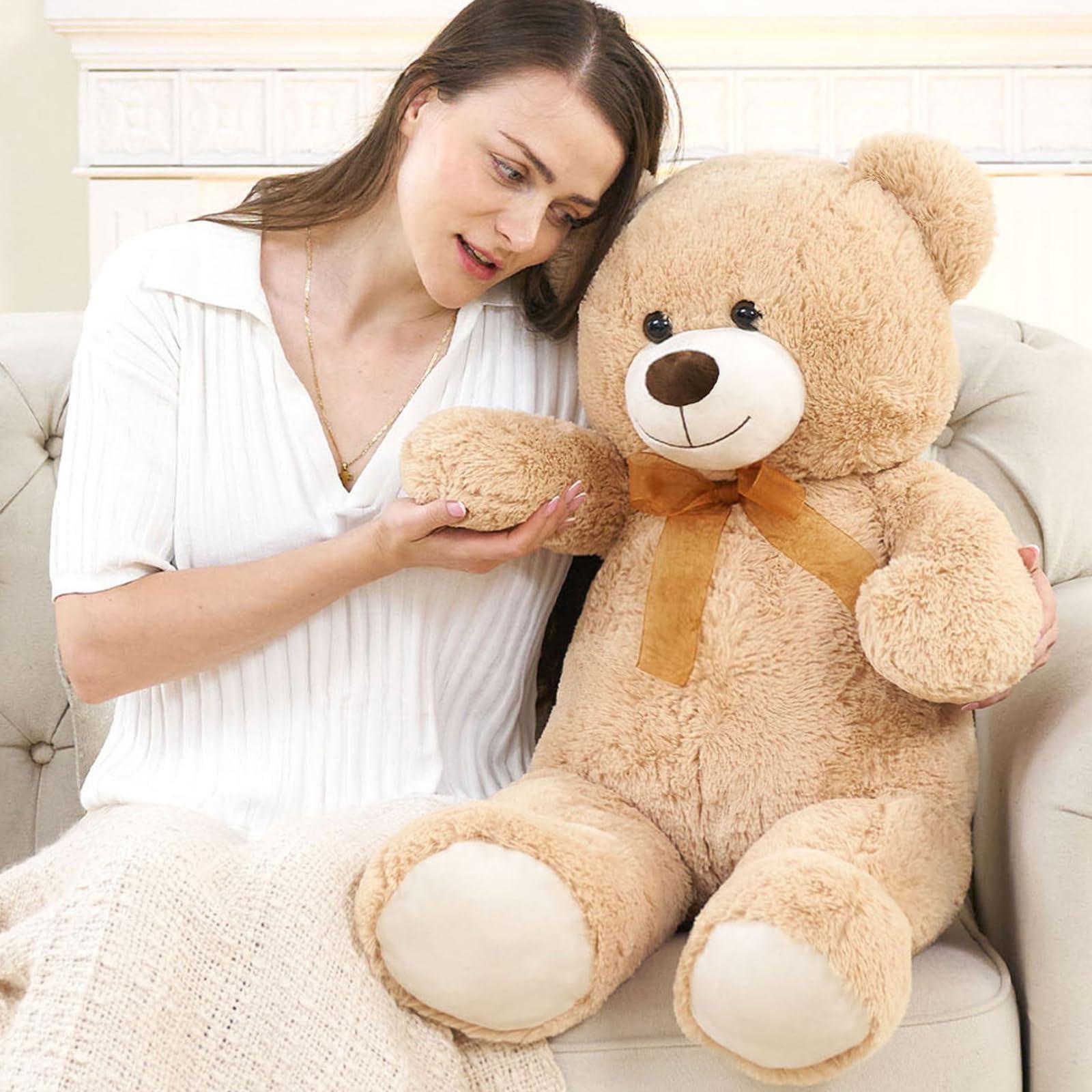 DOLDOA DOLDOA Giant Teddy Bear Soft Stuffed Animals Plush Big Bear Toy for Kids, Girlfriend 35.4 inch (Tan)