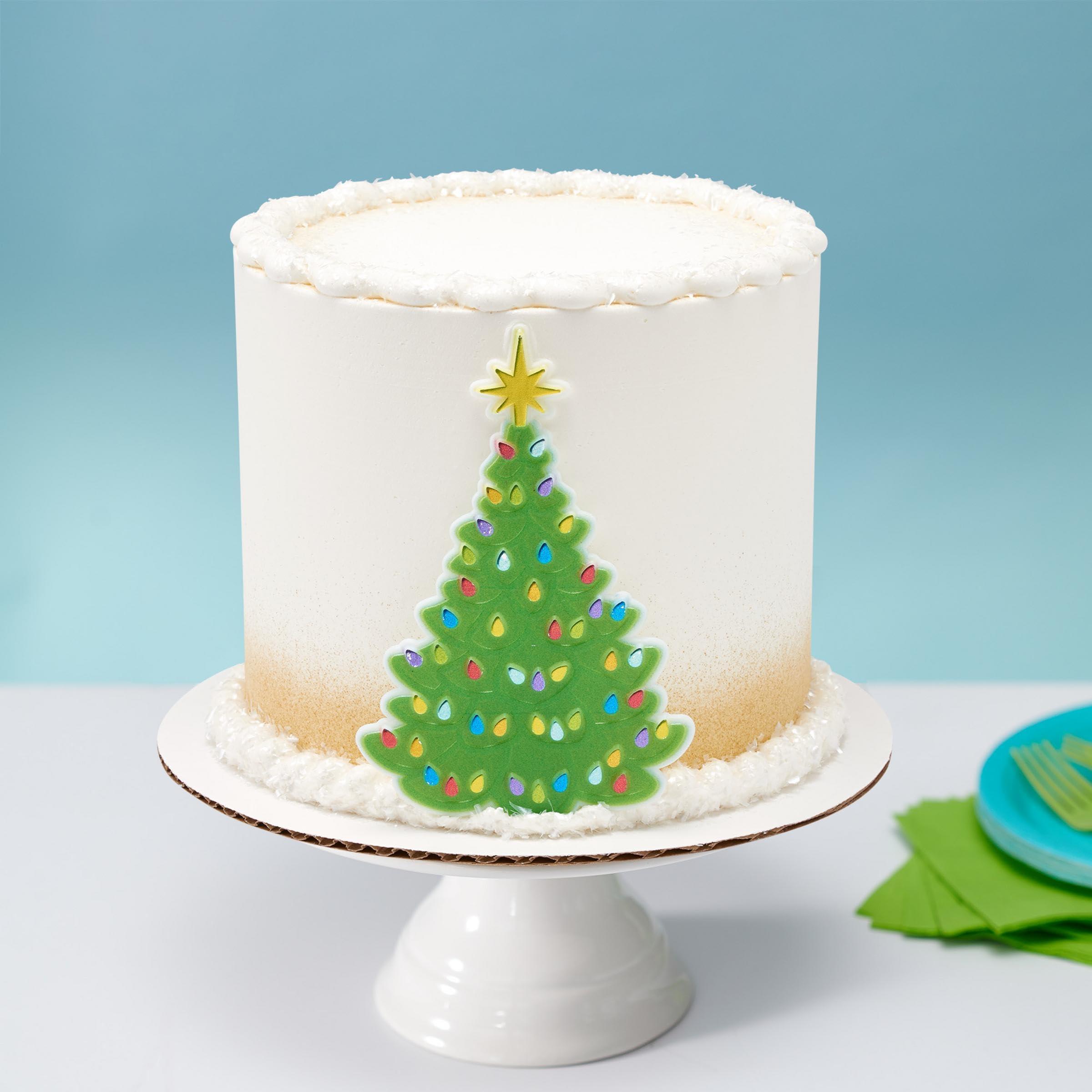 DecoPac DECOPAC Christmas Tree Cake Topper, Festive Cake Decoration With Green Tree, Studded Foil Lights, and Shimmering Star, 12 Pack, Multi (24487)