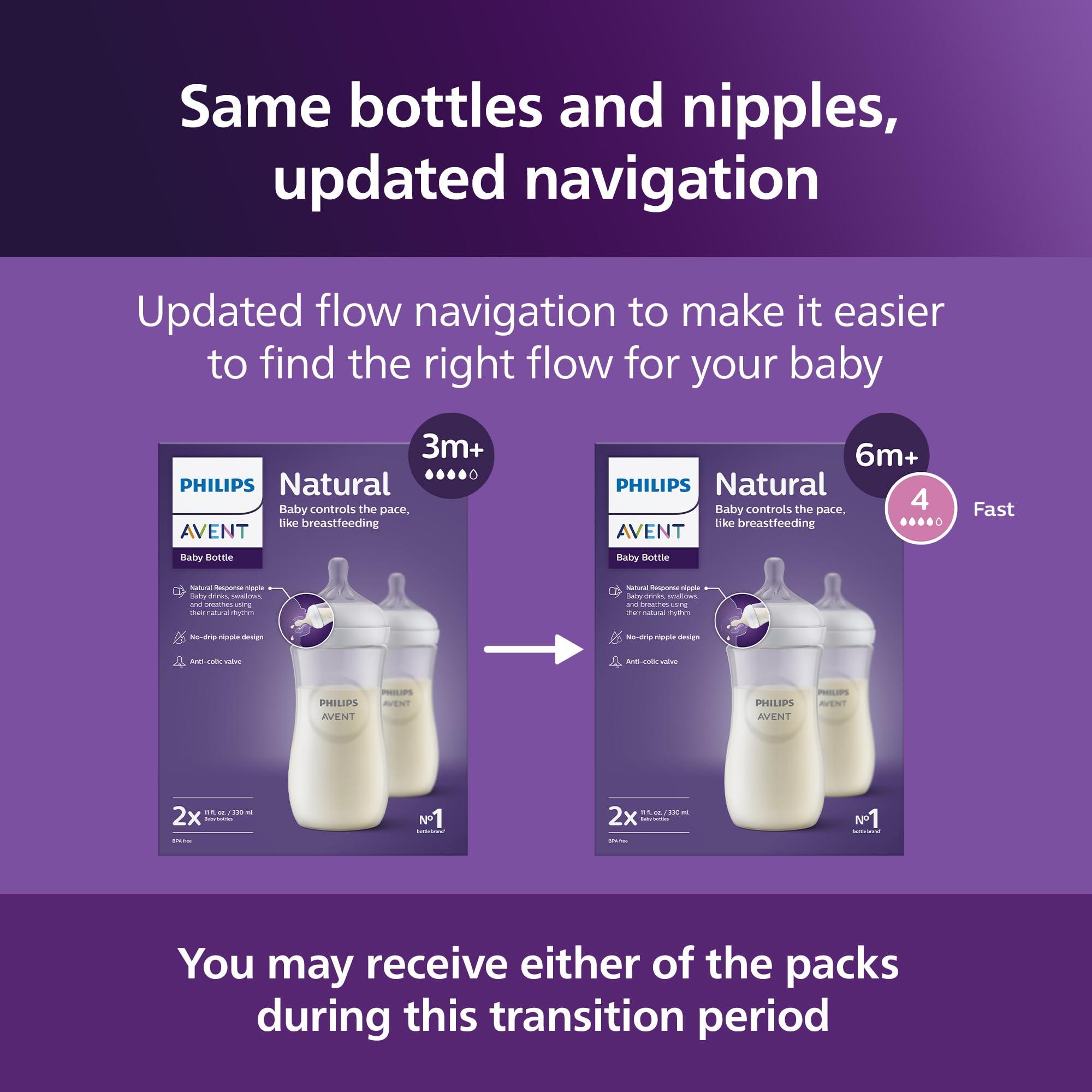 Philips Avent Philips AVENT Natural Baby Bottle with Natural Response Nipple, Clear, 11oz, 4pk, SCY906/04